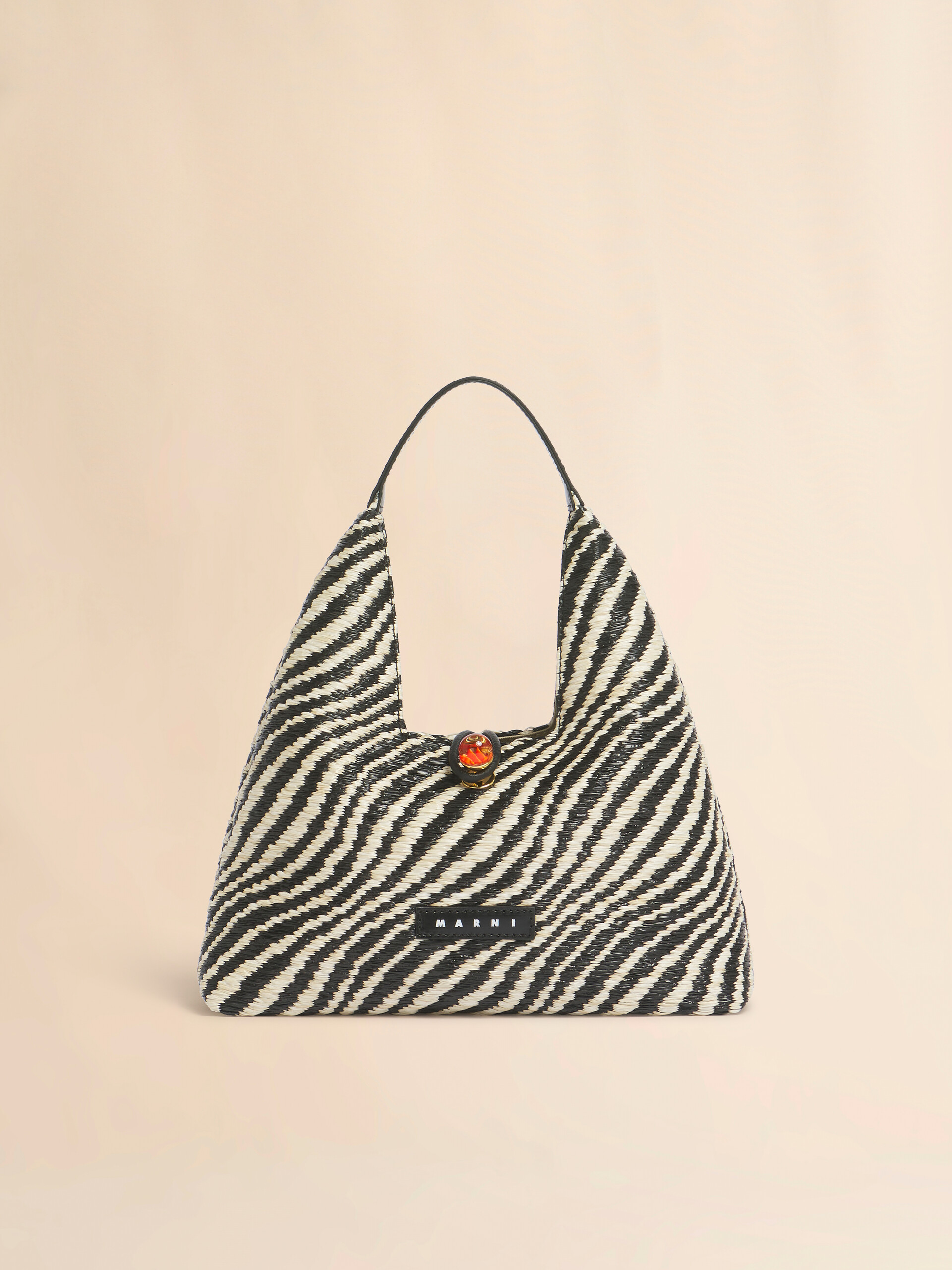 Black wavy raffia-effect Trapeze mini top handle bag - Handbag - Image 1