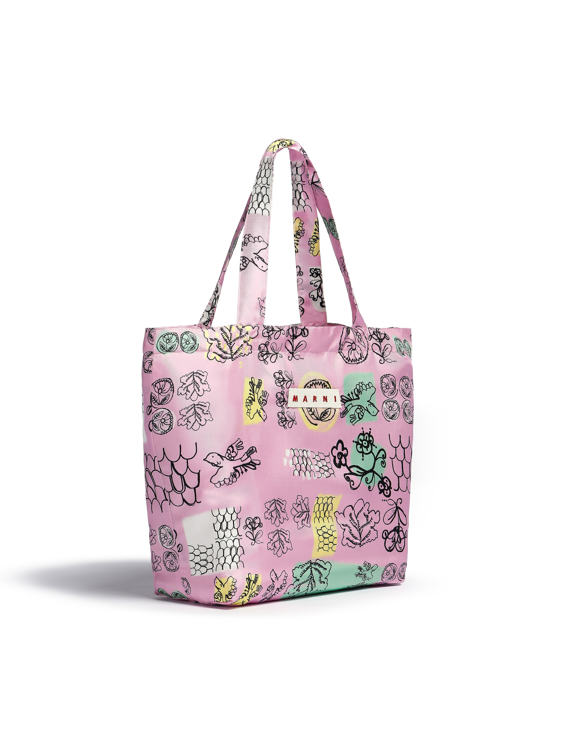 Pink and blue silk tote bag with archival graphic print - Bags - Image 2