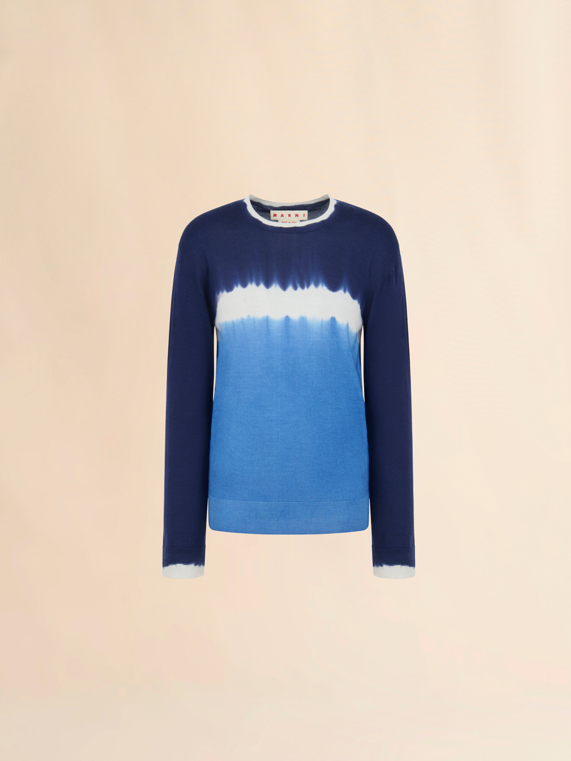 Blue wool-silk jumper with tie-dye effect - Pullovers - Image 1