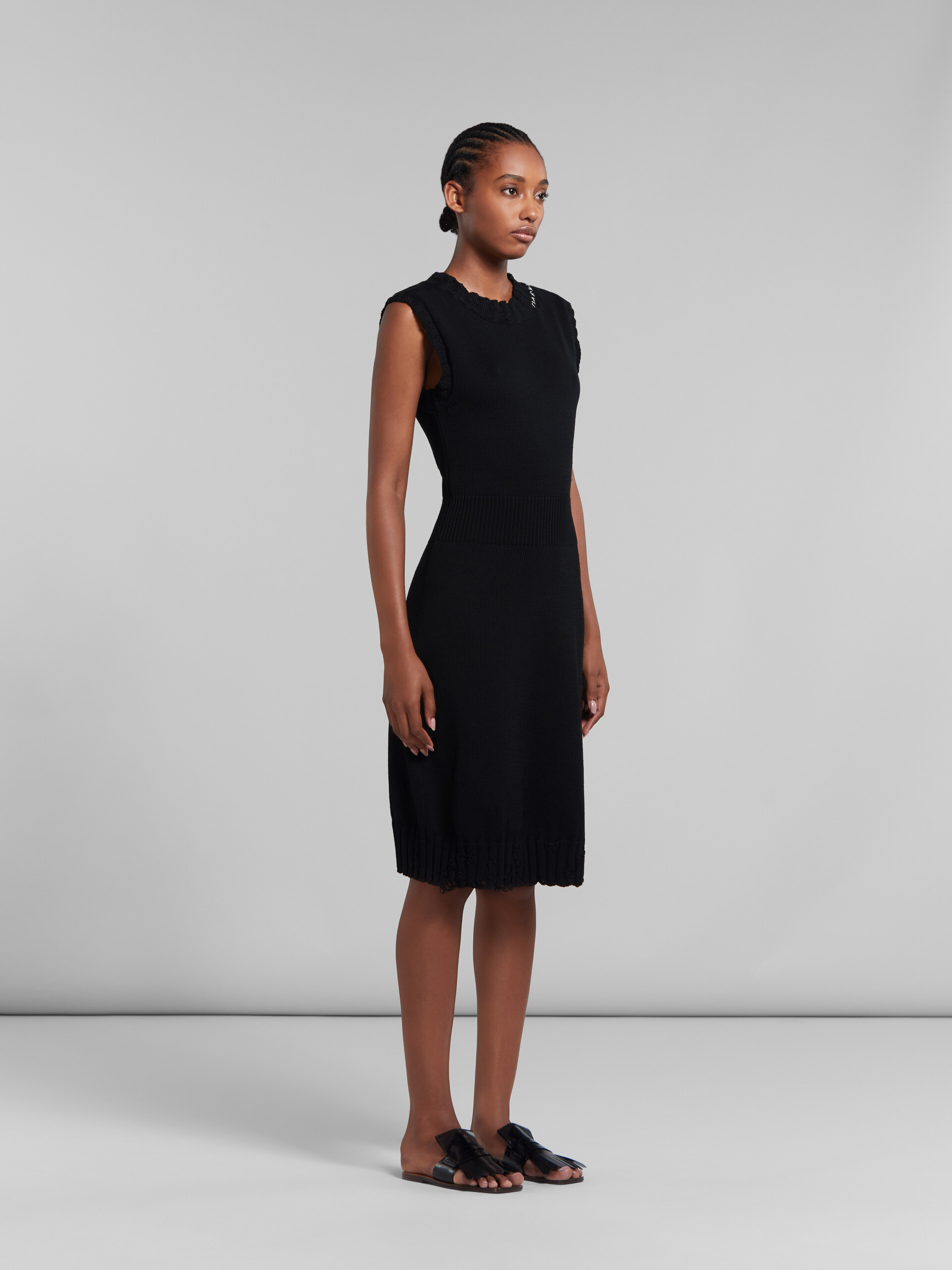 Black dishevelled cotton knitted dress - Dresses - Image 6