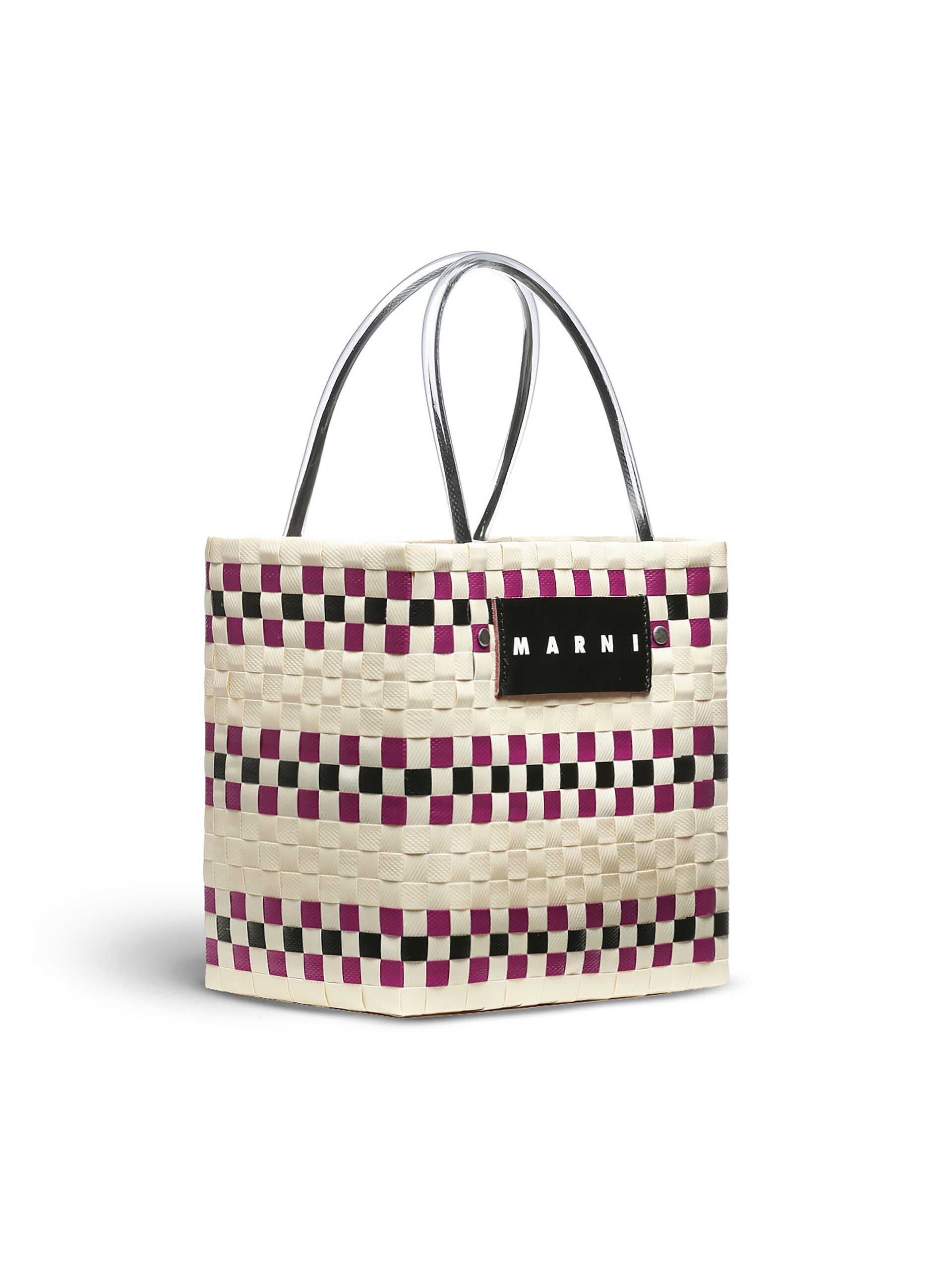MARNI MARKET BASKET bag in multicolor beige stripe woven material | Marni