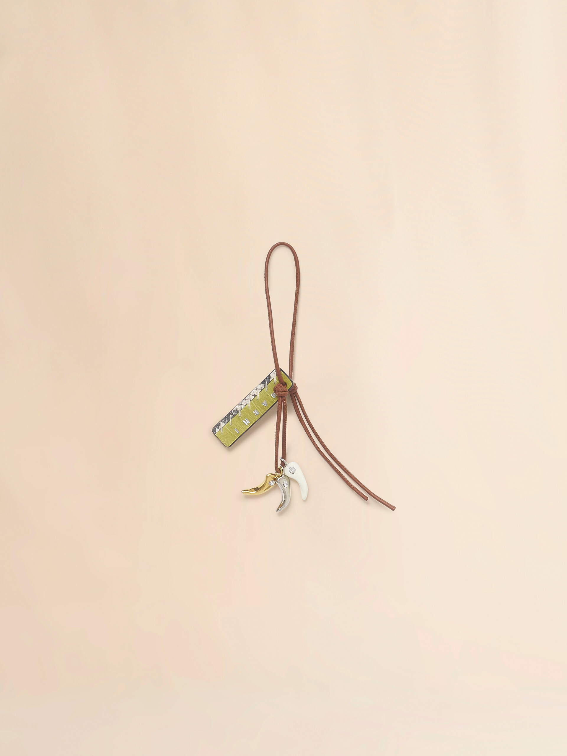 Brown leather keyring with wolf's tooth charms - Key Rings - Image 1