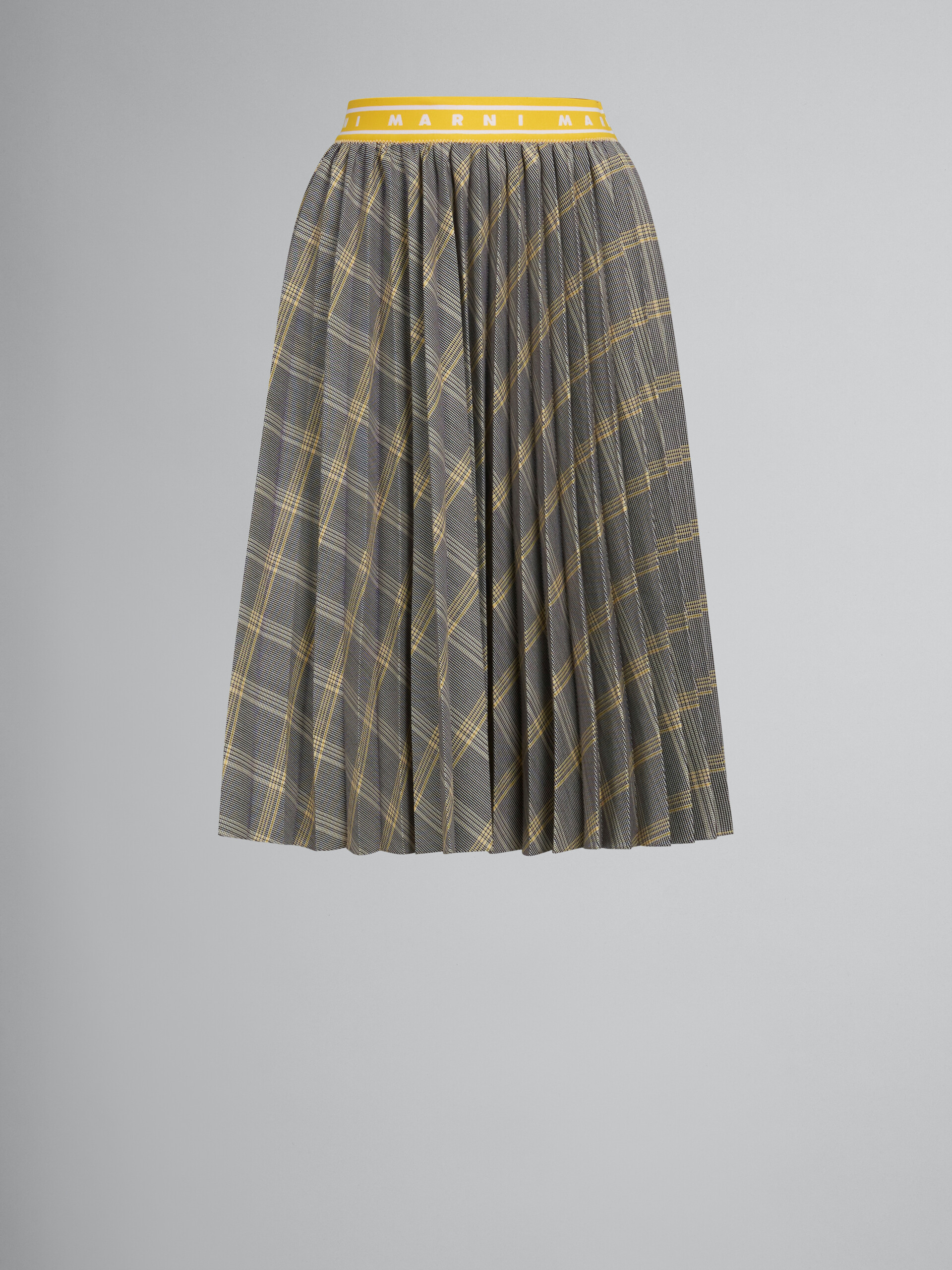 Yellow checked tech wool plissé skirt - Skirts - Image 1