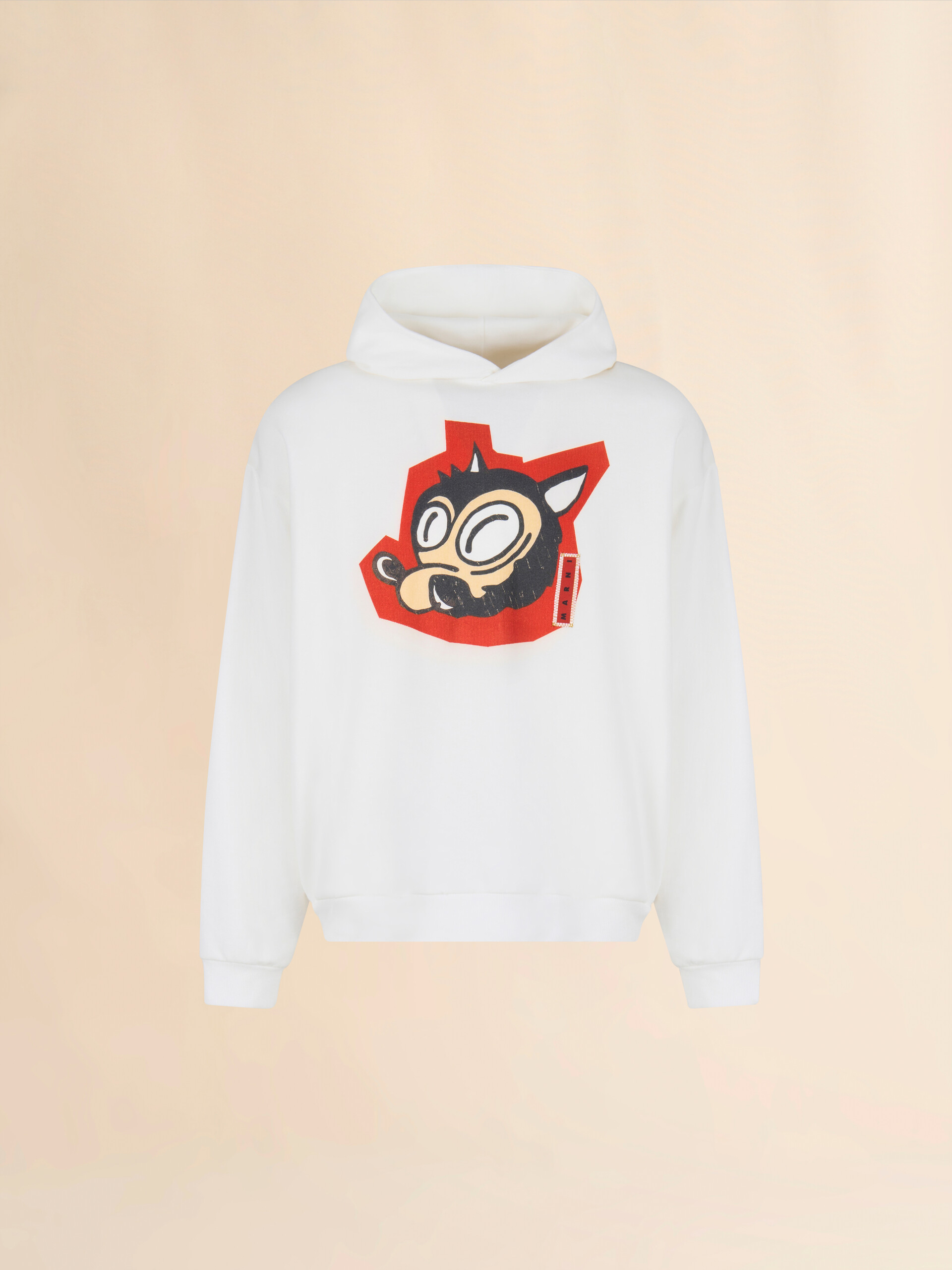 White cotton hoodie with wolf print - Sweaters - Image 1