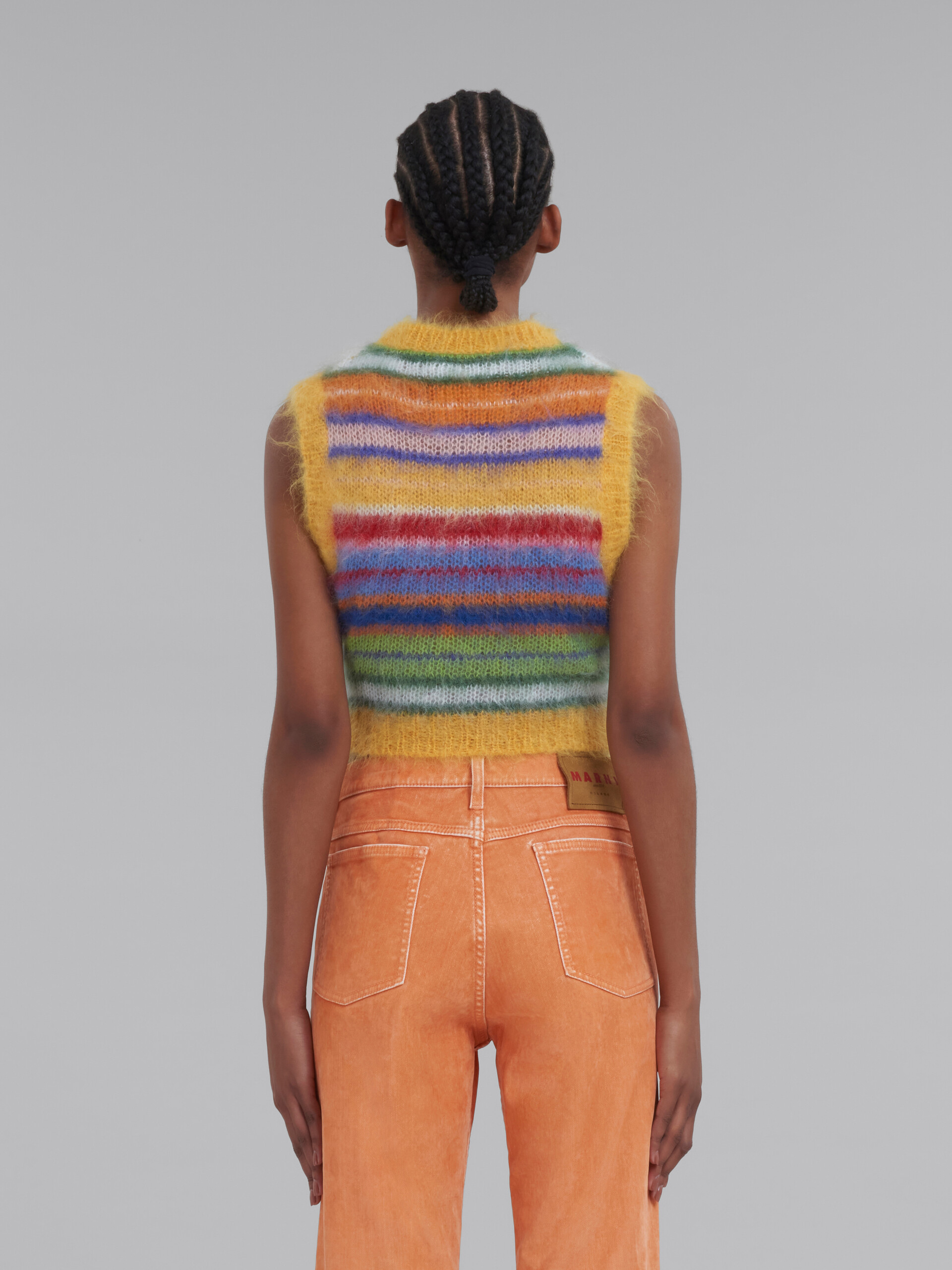 Multicoloured cropped mohair and wool striped vest - Pullovers - Image 3