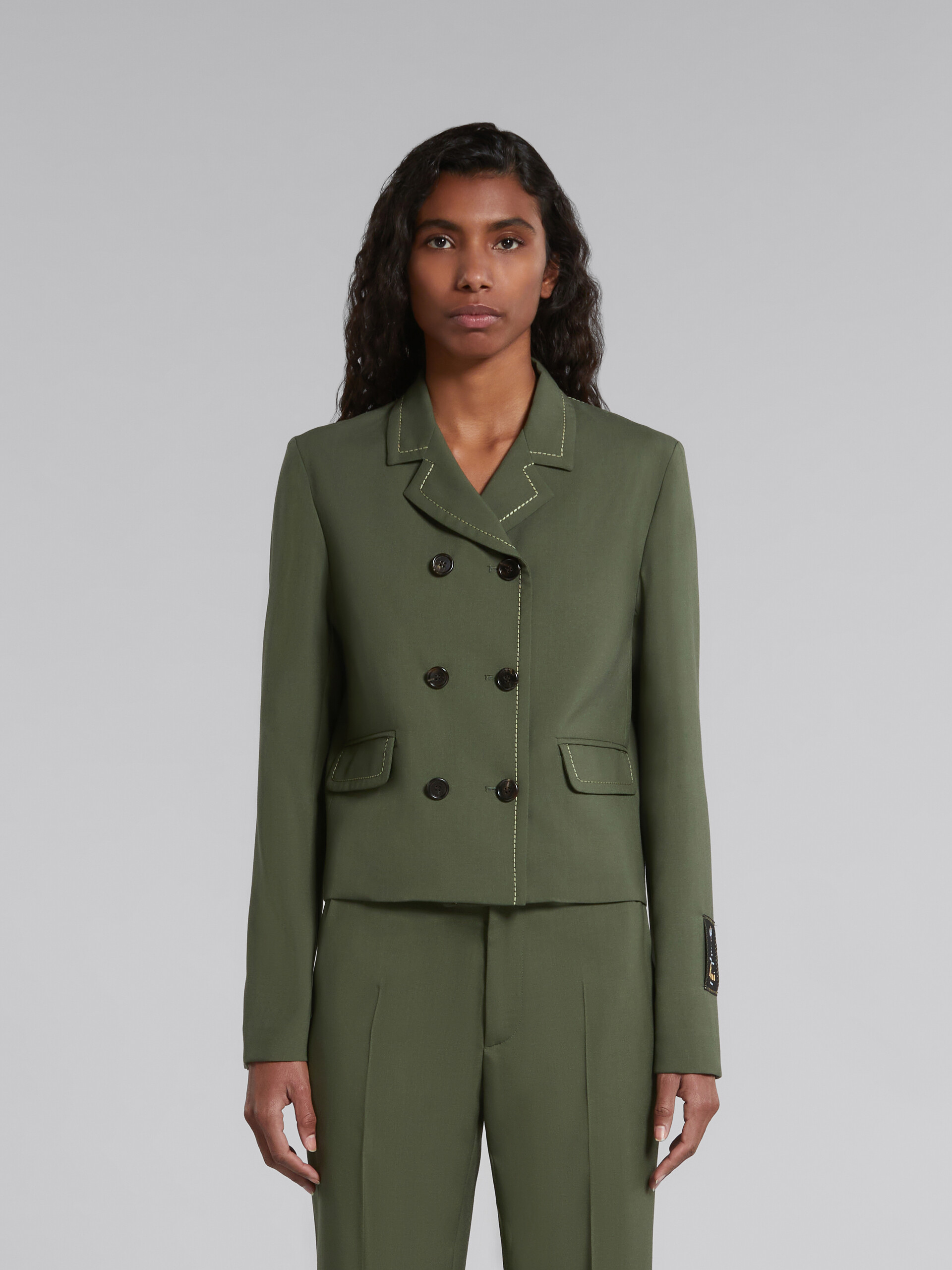 Green wool jacket with contrast stitching - Jackets - Image 2