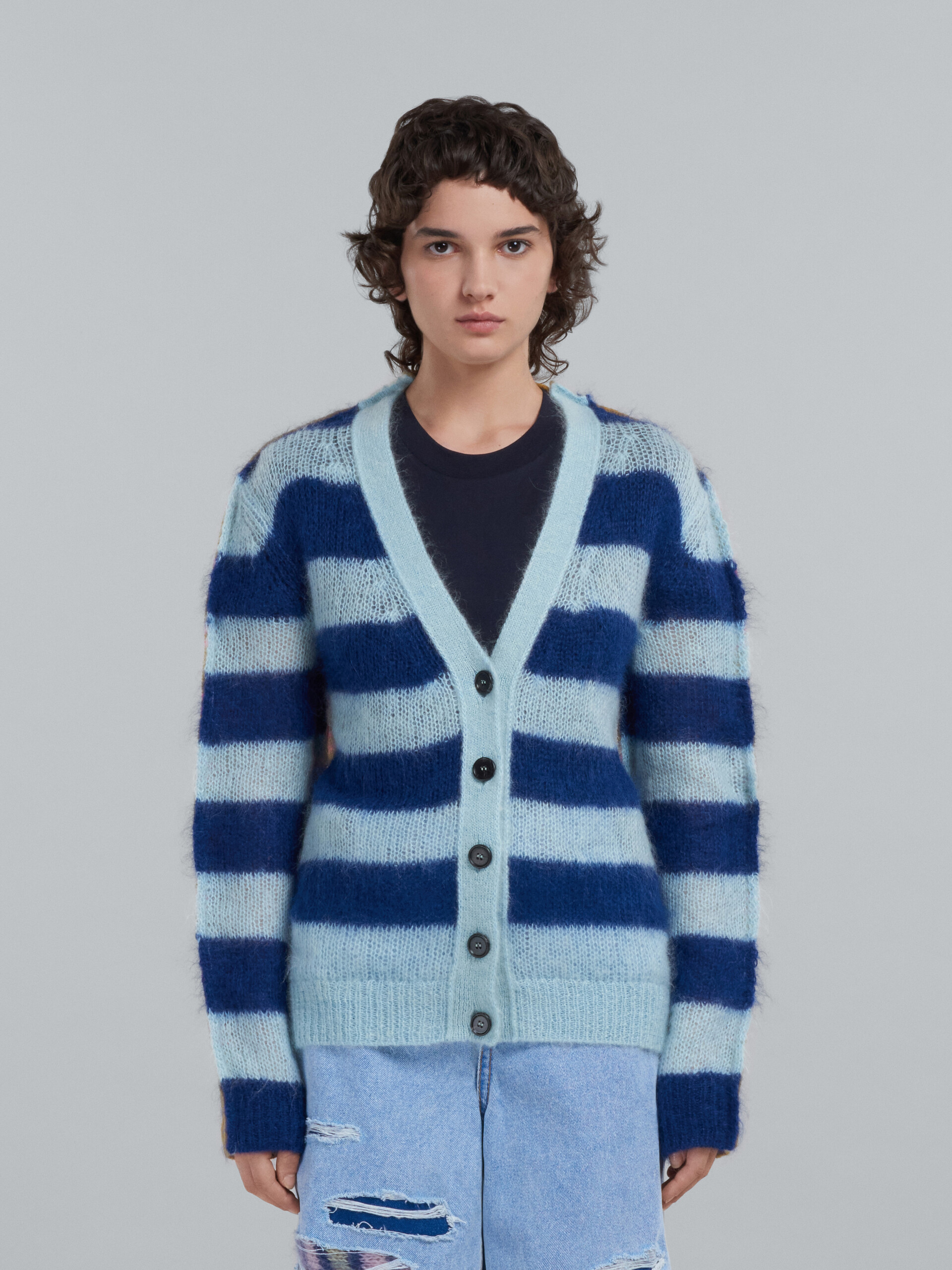 Mohair and wool cardigan with multicolour stripes - Pullovers - Image 2