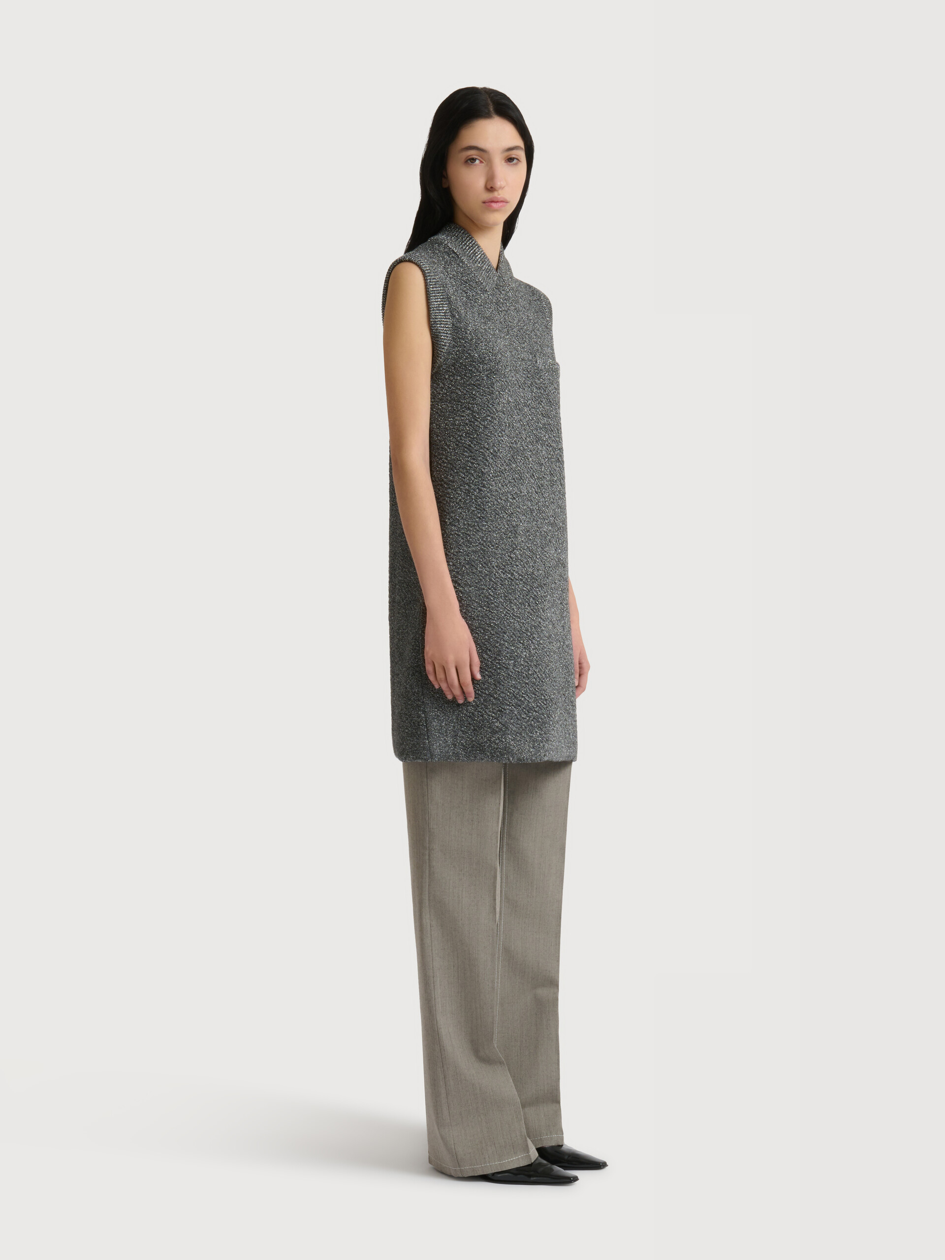 Grey wool mini dress with lurex detailing - Dresses - Image 3