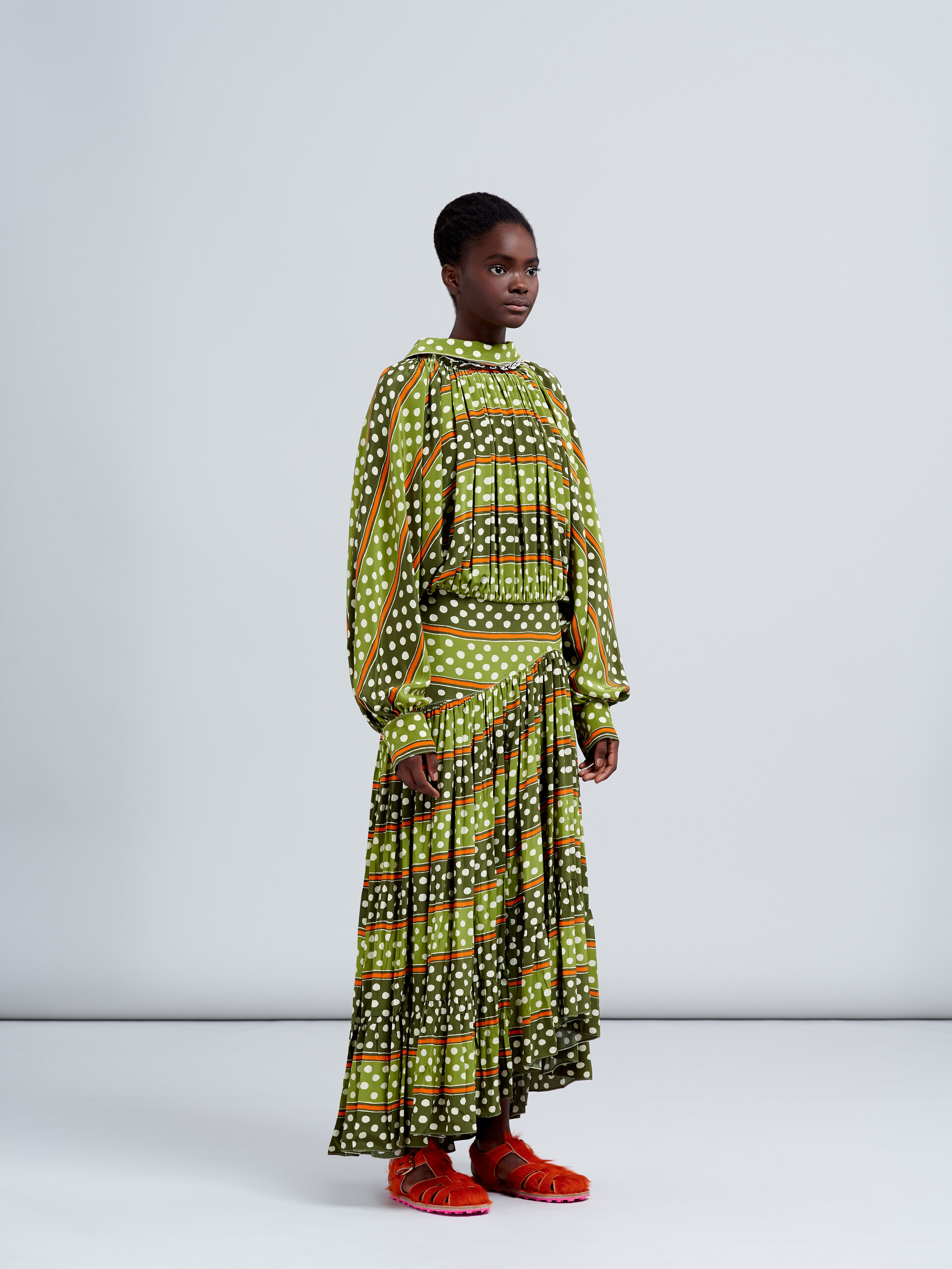 Kleid aus Seidenkrepp mit Dot & Stripe-Print - Kleider - Image 6