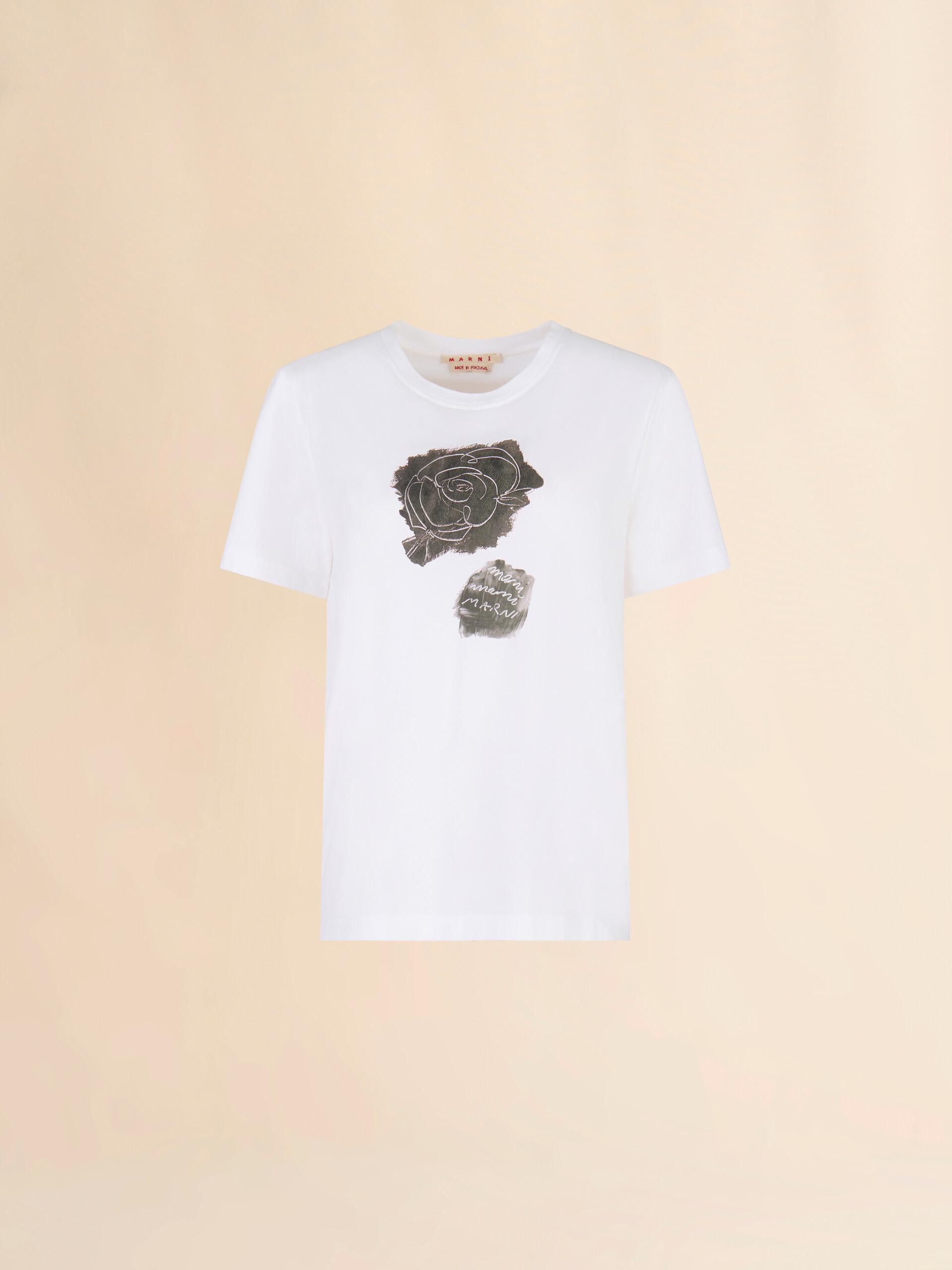 White cotton T-shirt with scraped rose print - T-shirts - Image 1