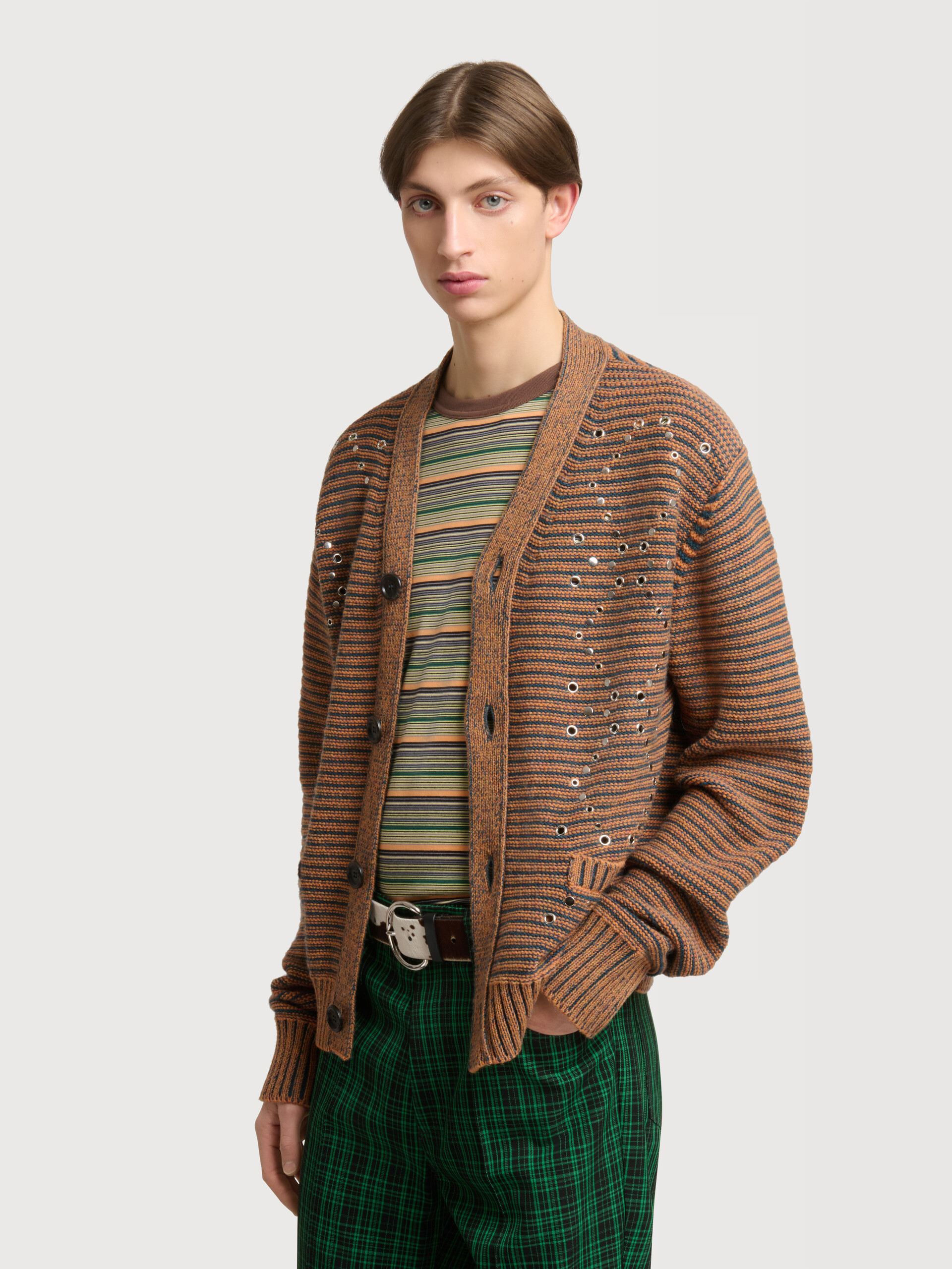 Green alpaca-wool cardigan with studs - Pullovers - Image 3