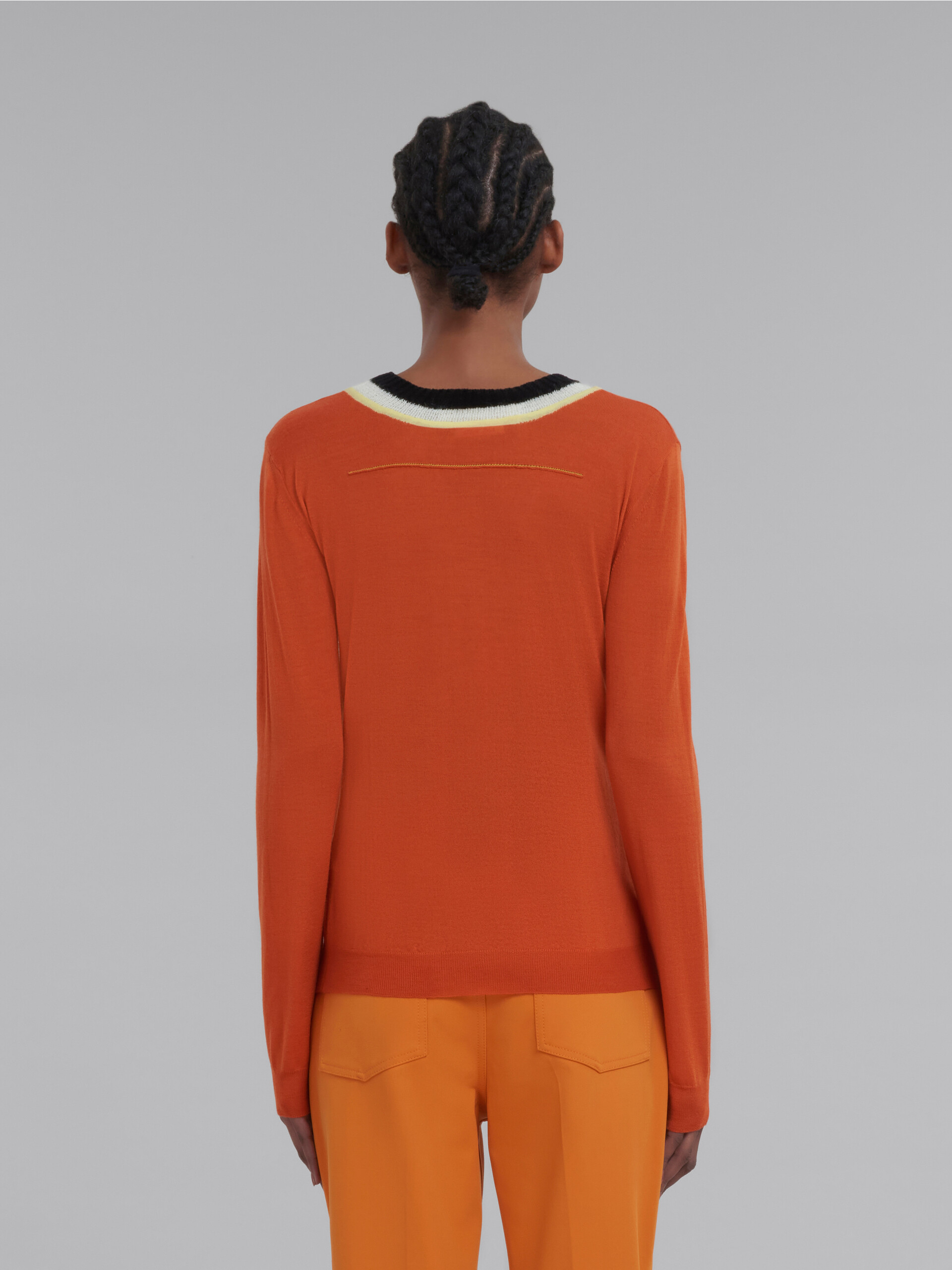 Orange wool jumper with triple neckline - Pullovers - Image 3