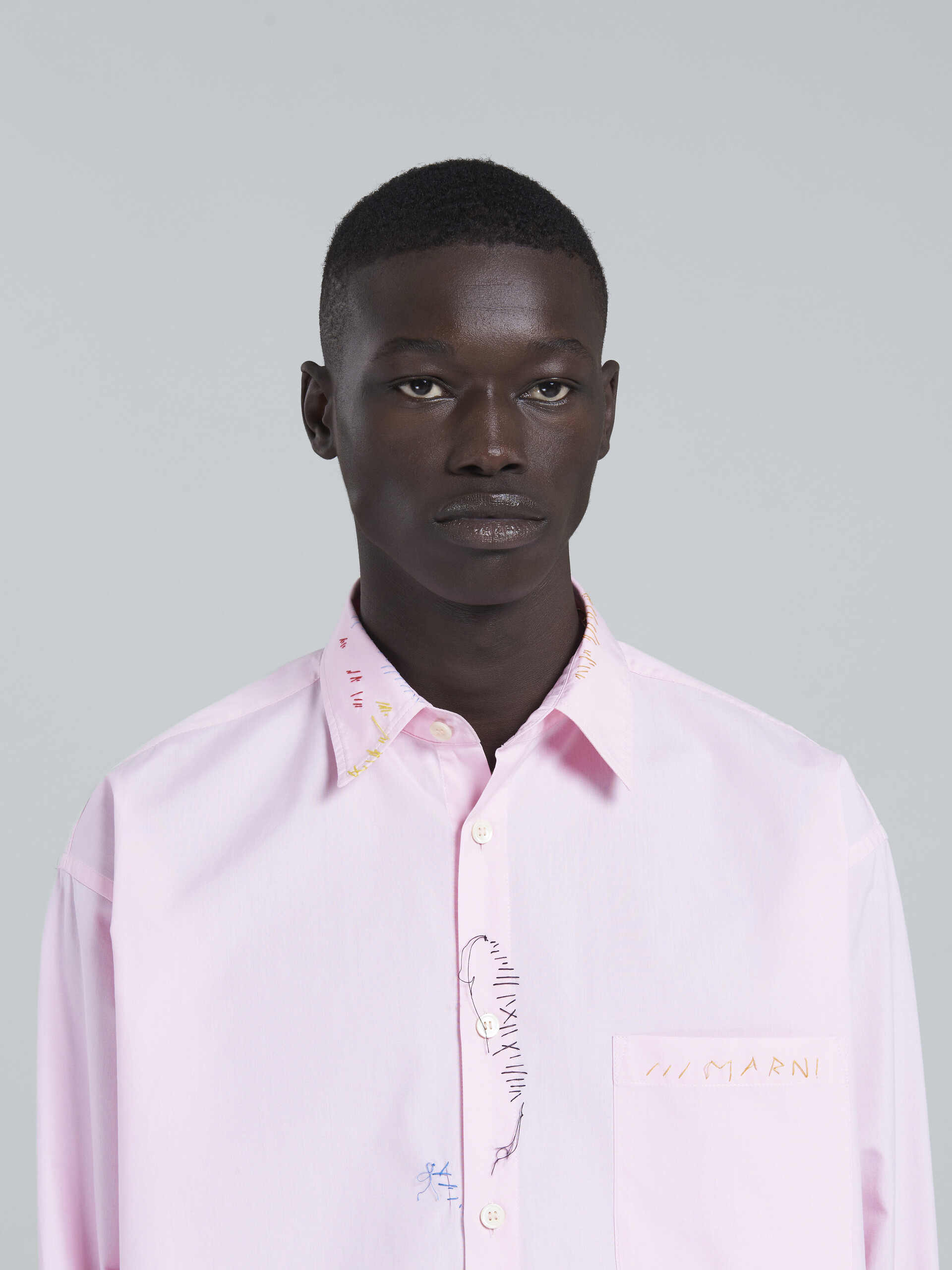 Pink cotton shirt with embroidery - Shirts - Image 4