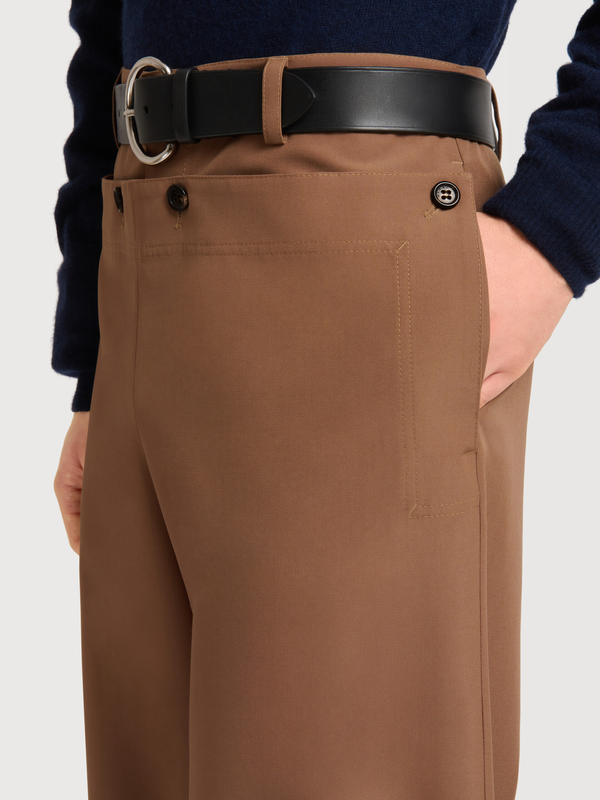 Brown technical wool trousers with buttoned flap - Pants - Image 5