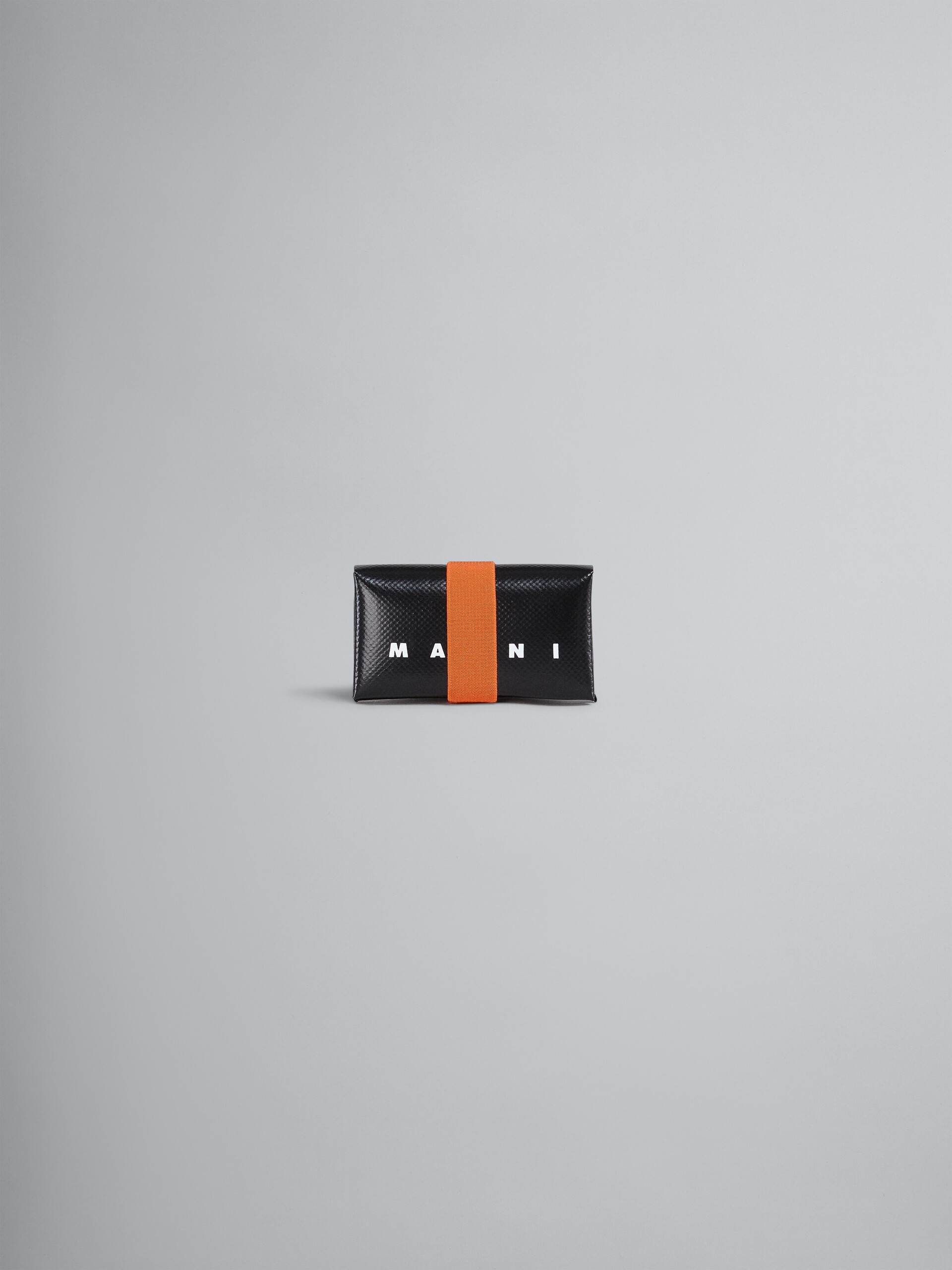 Portafoglio tri-fold in PVC nero e arancio - Portafogli - Image 1