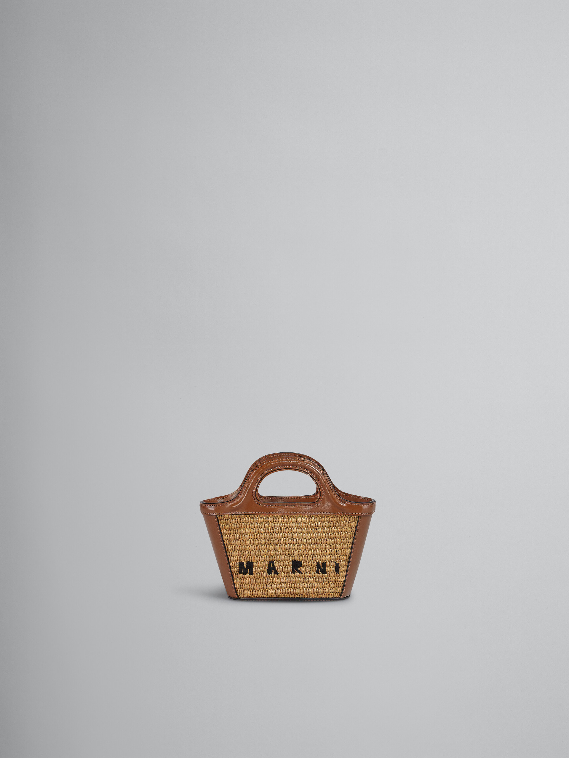 TROPICALIA micro bag in brown leather and raffia - Handbags - Image 1