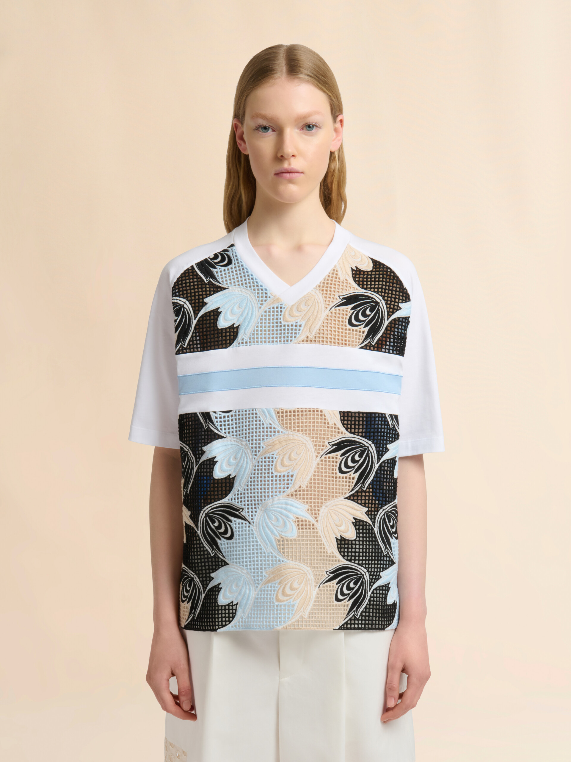 White cotton T-shirt with broderie anglaise front - T-shirts - Image 2