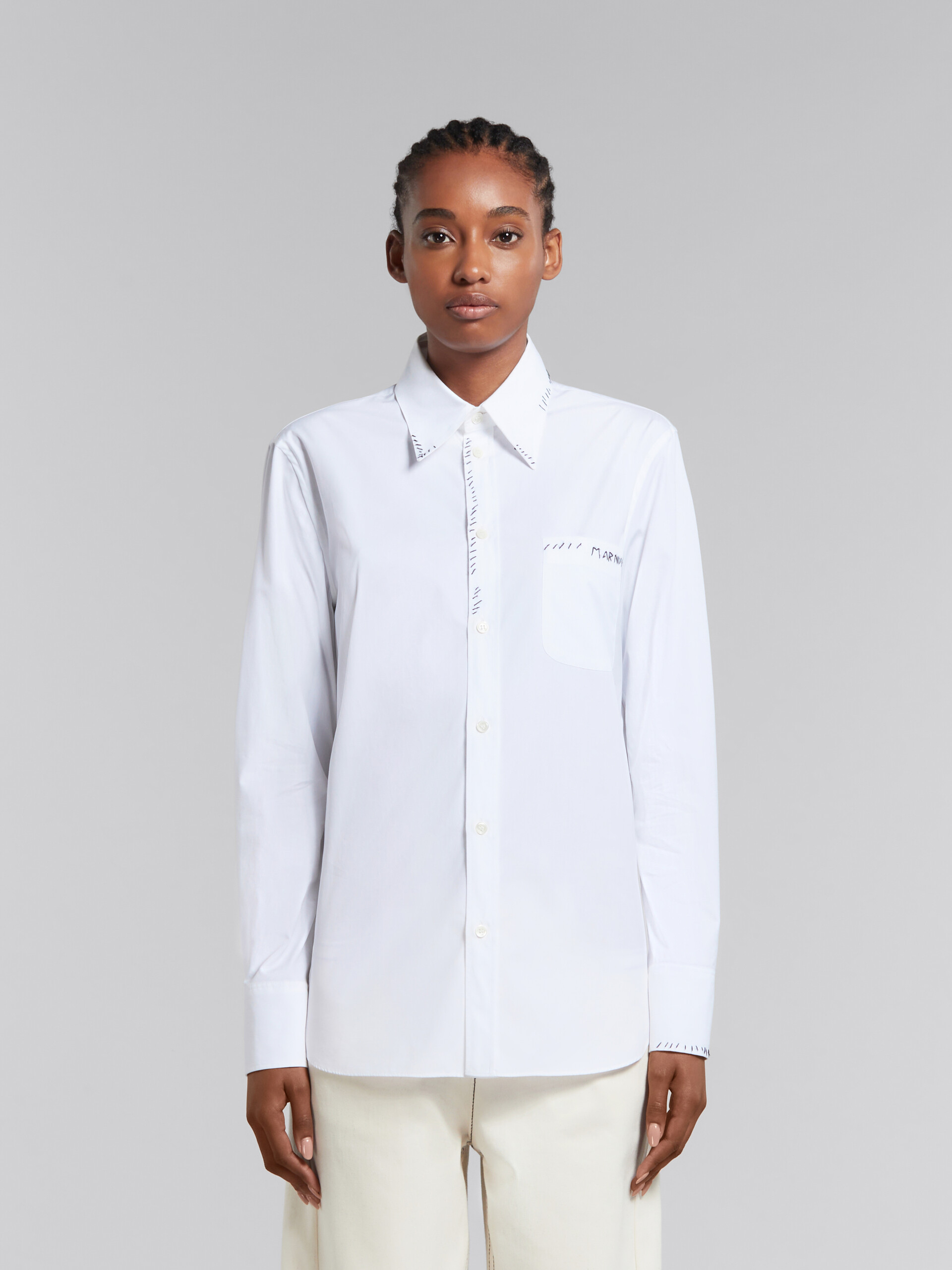 White organic poplin shirt with Marni mending - Shirts - Image 2