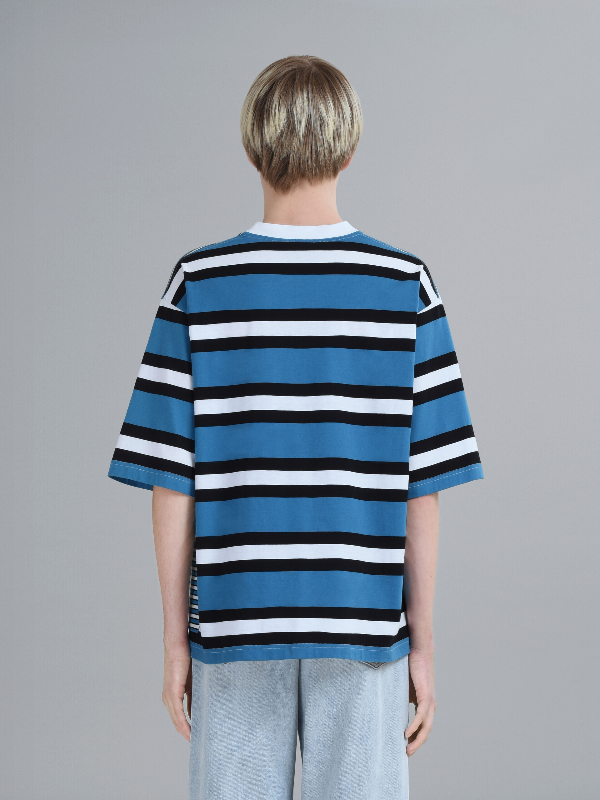 Blue striped cotton jersey crewneck T-shirt - T-shirts - Image 3