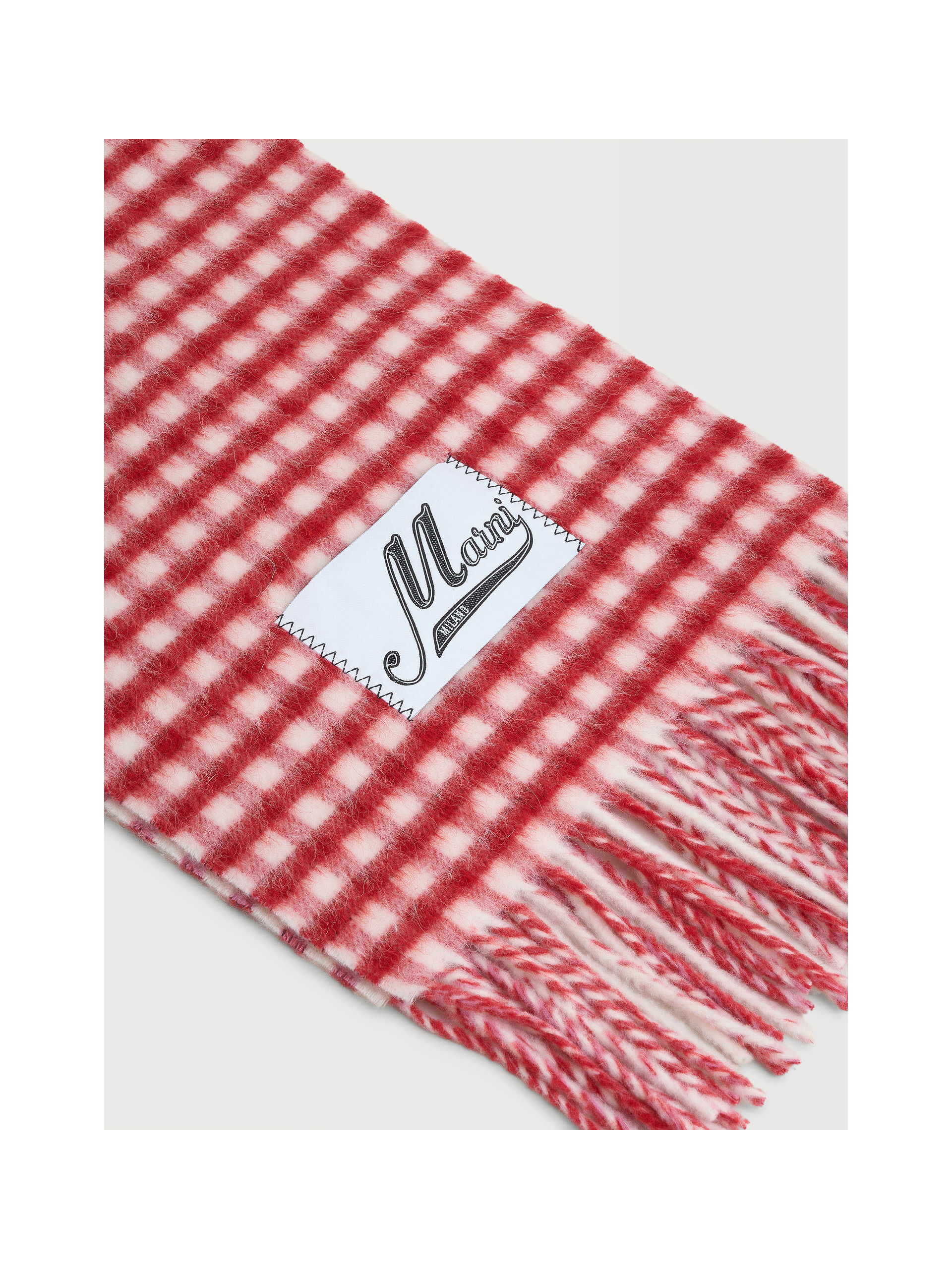 Double check wool and mohair red and white scarf - Scarves - Image 3