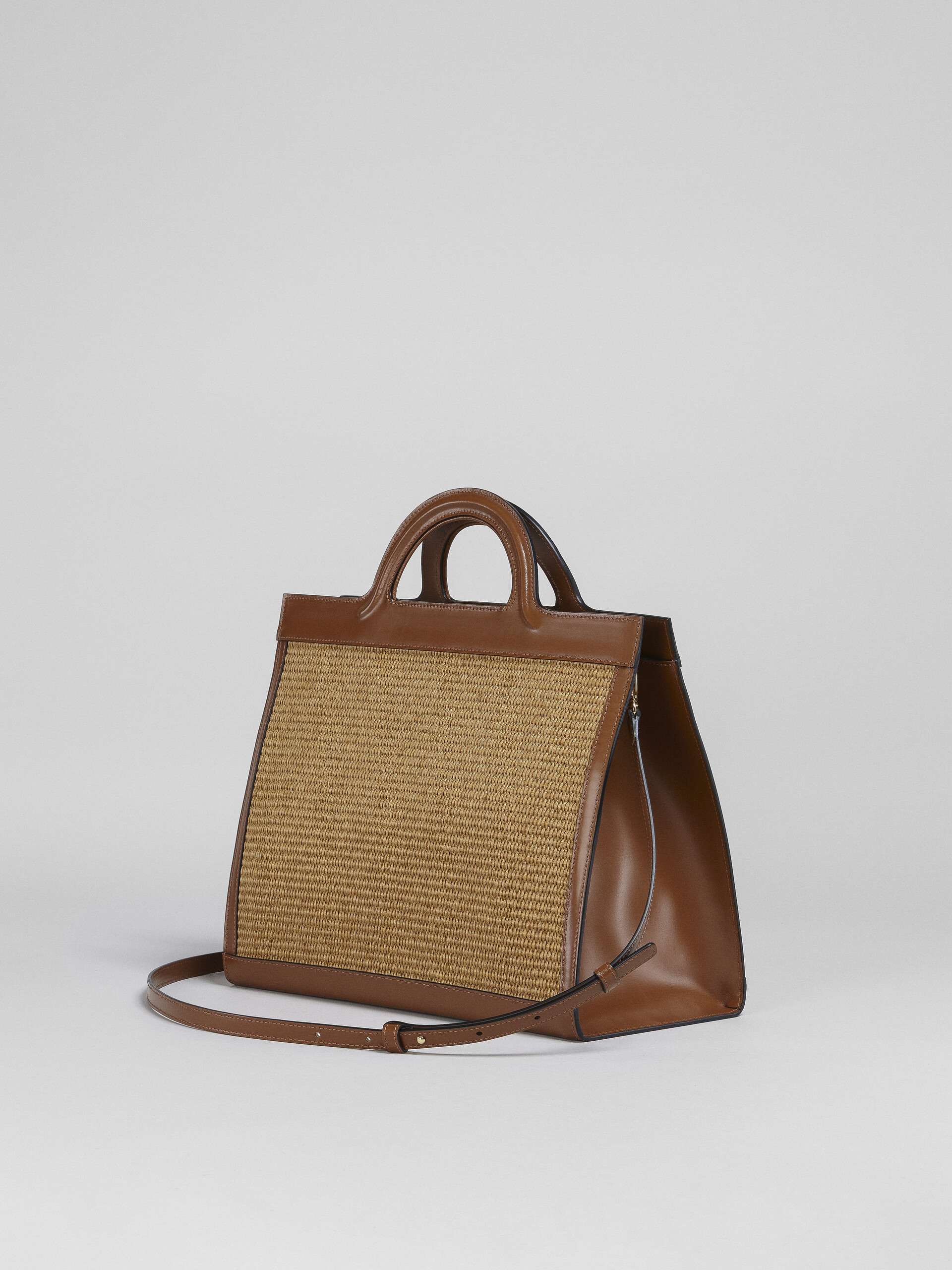 TROPICALIA tote bag in brown leather and raffia