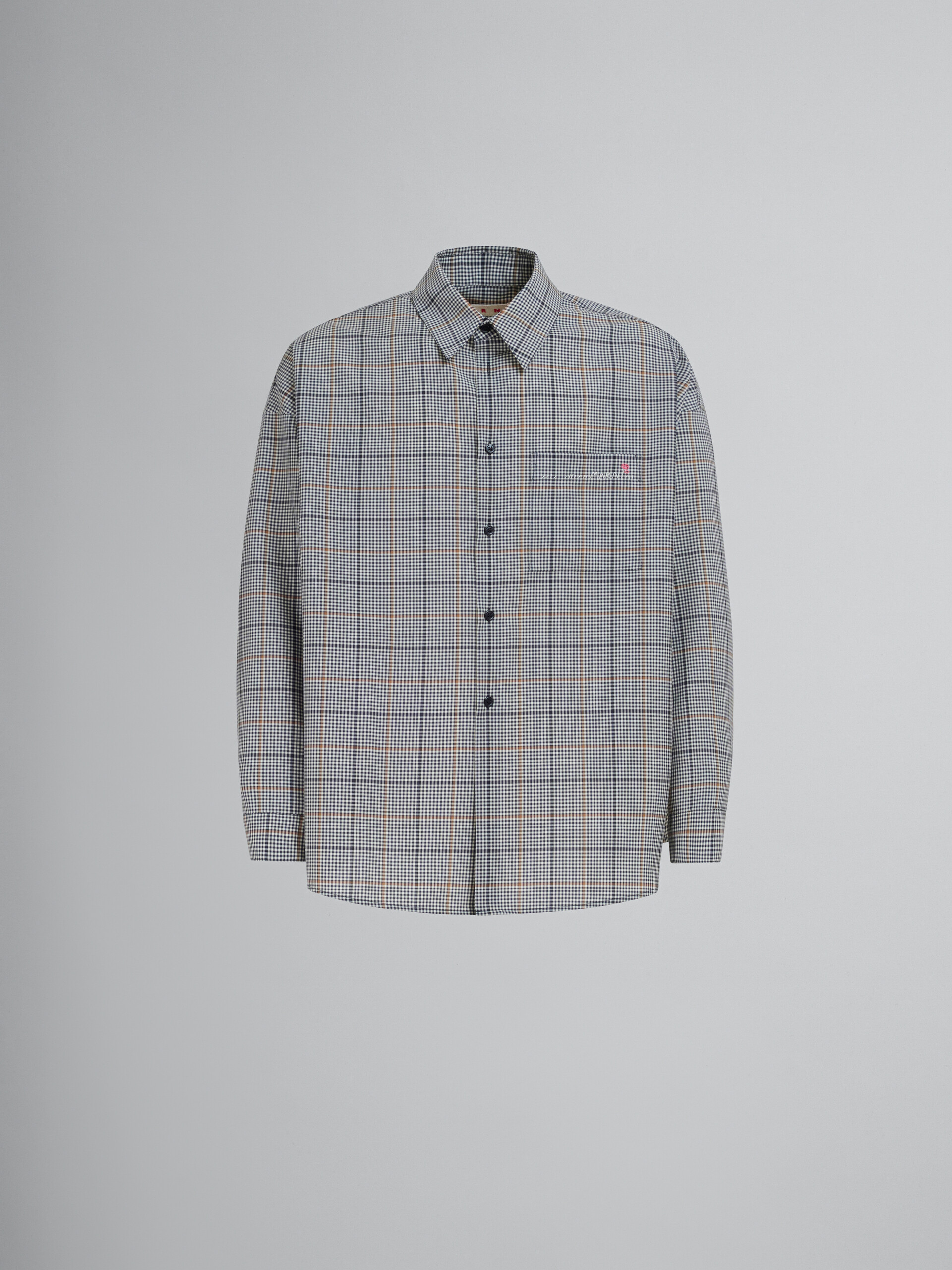 Camicia in lana tecnica check blu scuro - Camicie - Image 1