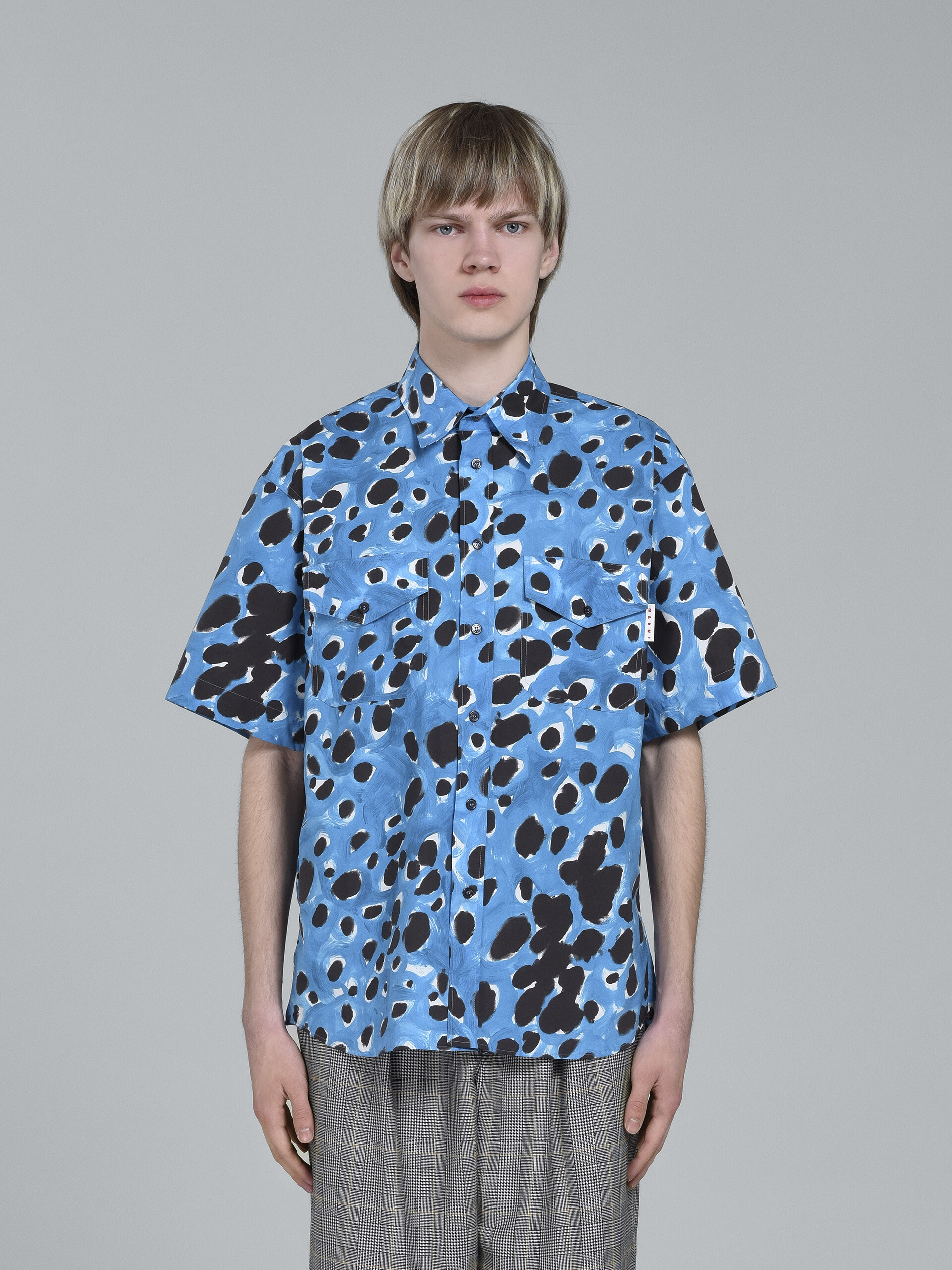 블루 팝 도트 프린트 포플린 셔츠 - Shirts - Image 2