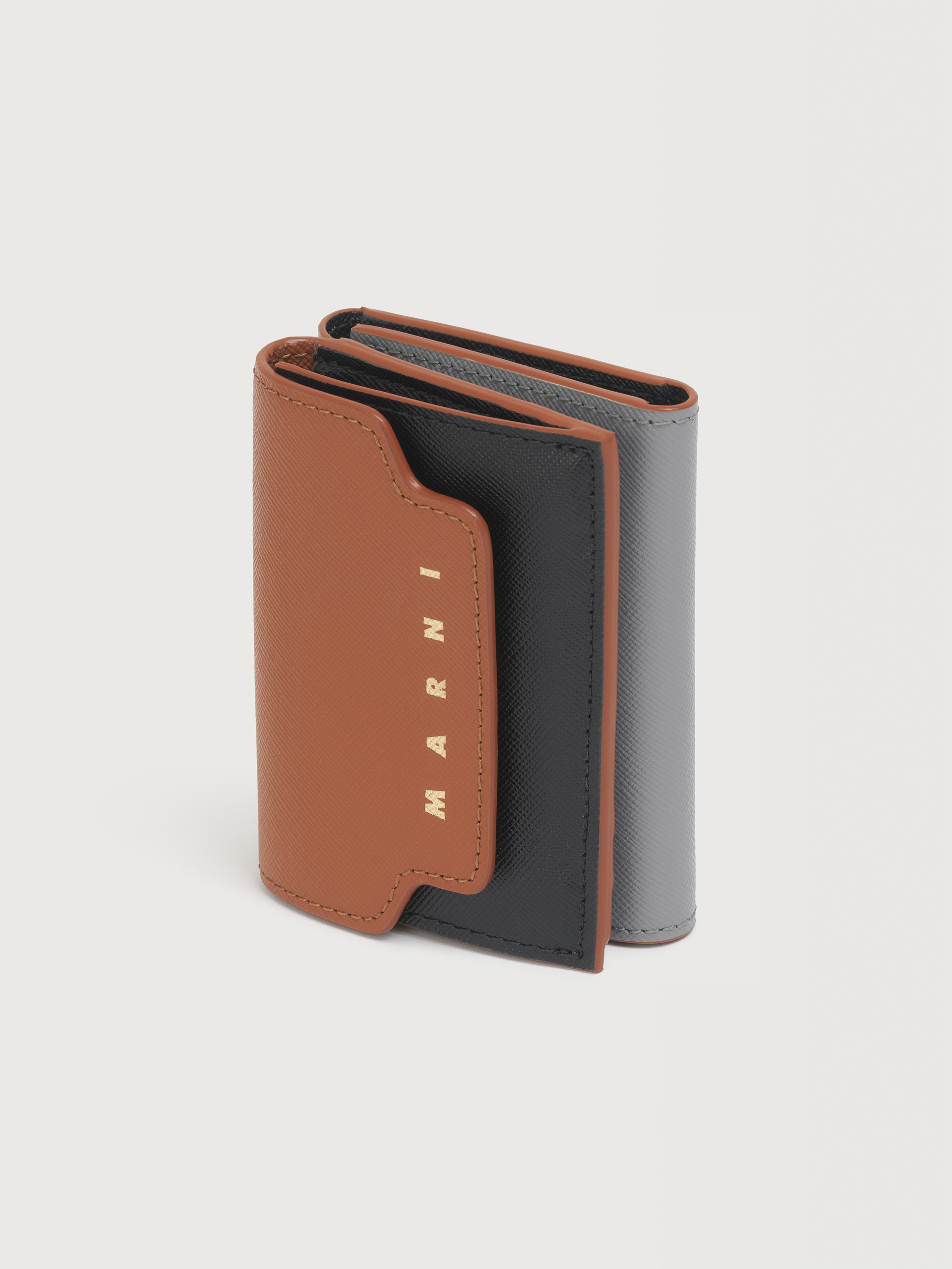 ブラウン、ブラック＆グレー レザー Trunk三つ折りウォレット - 財布 - Image 4