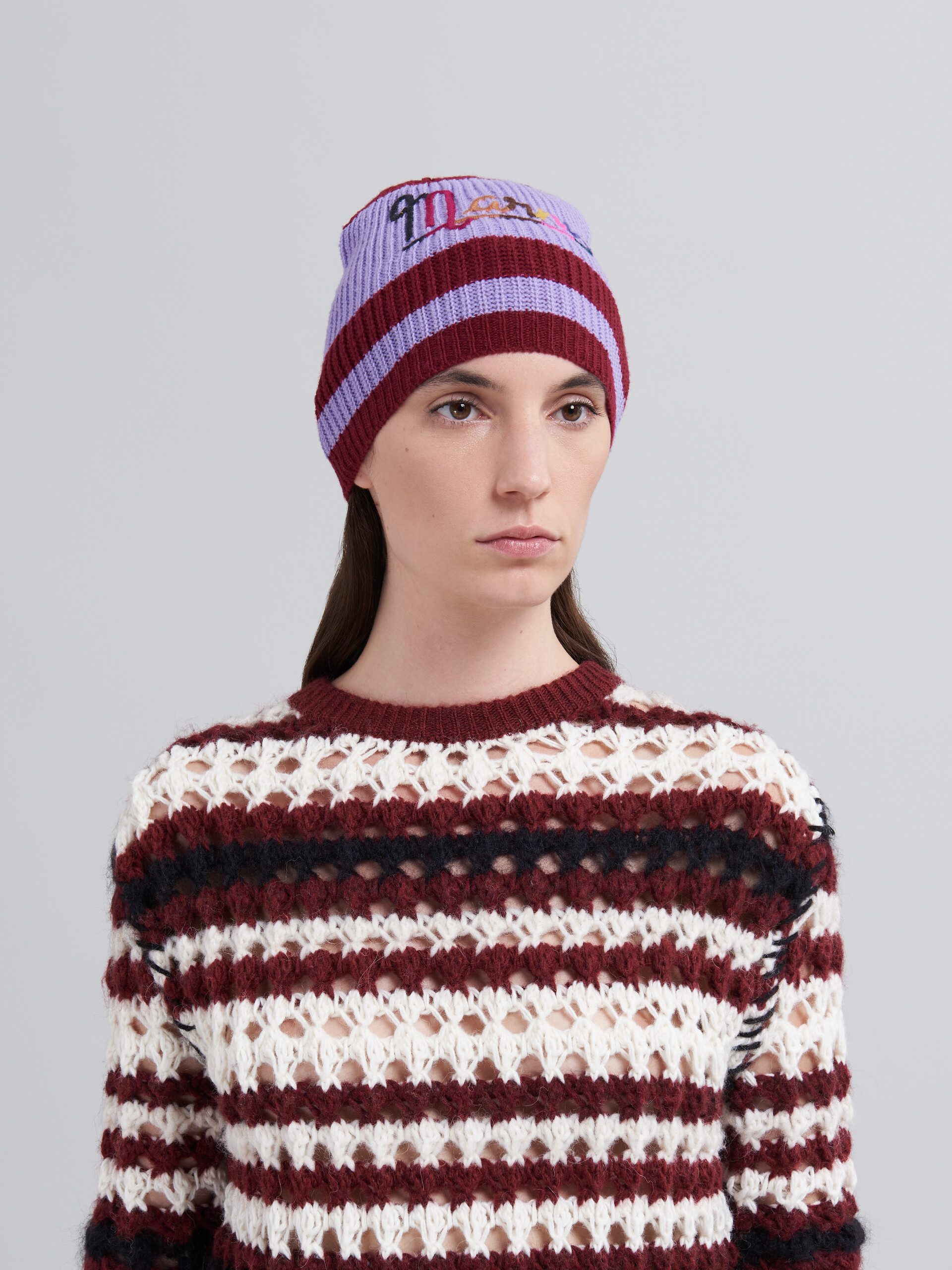 Multi-coloured striped 3D crochet intarsia sweater in blended yarns - Pullovers - Image 4
