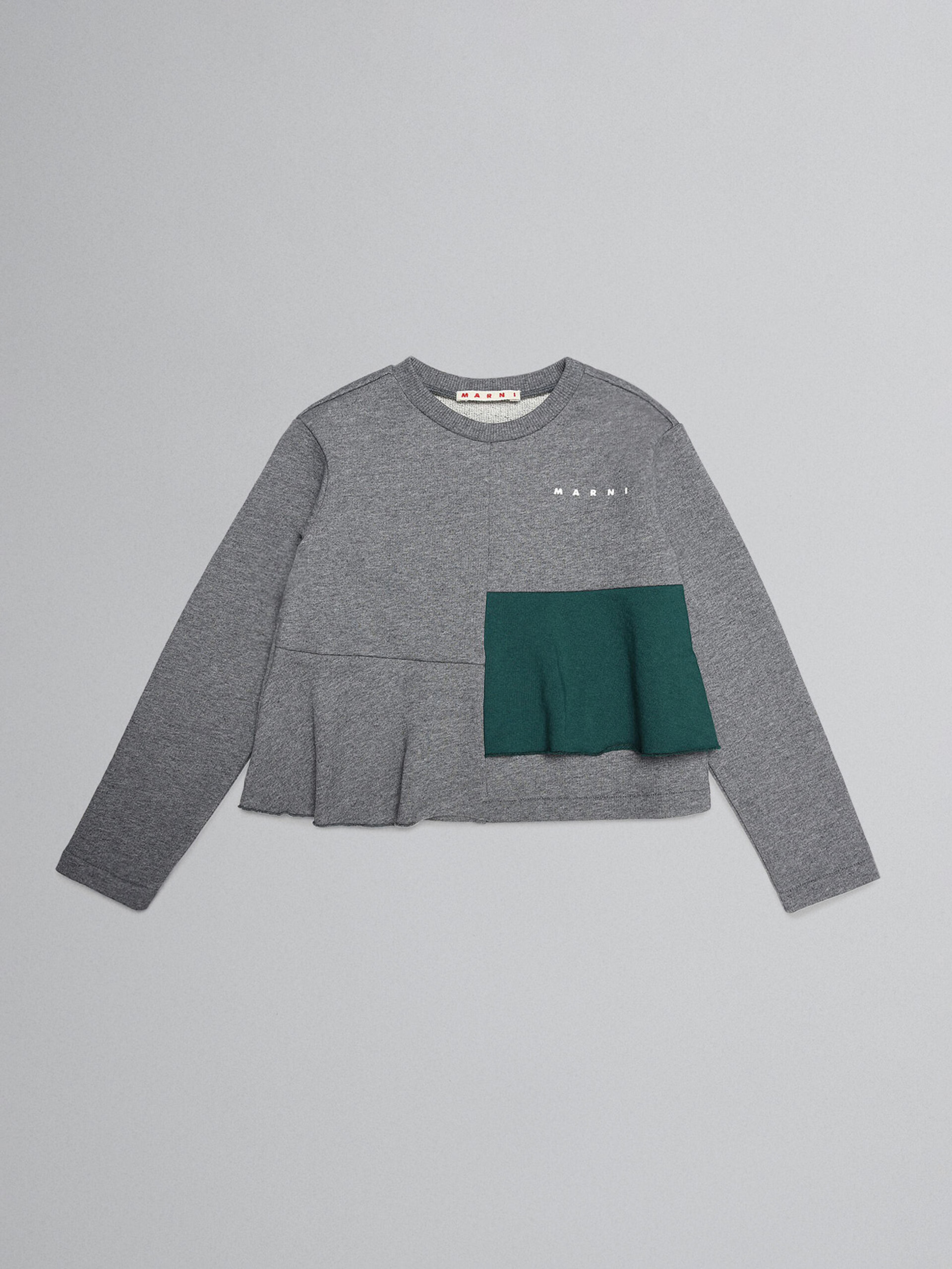 Grey melange sweatshirt with asymmetric flounce hem - Sweaters - Image 1