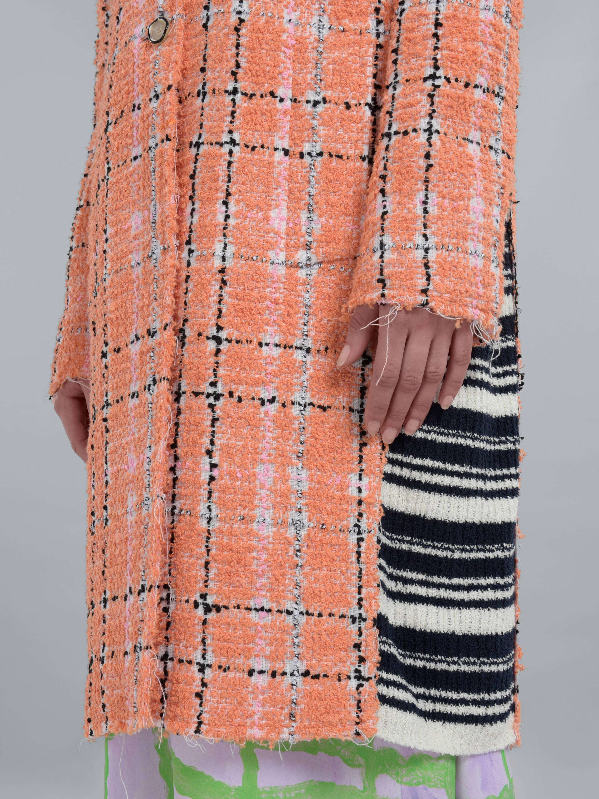 Cotton tweed coat with knitted inserts - Coat - Image 5