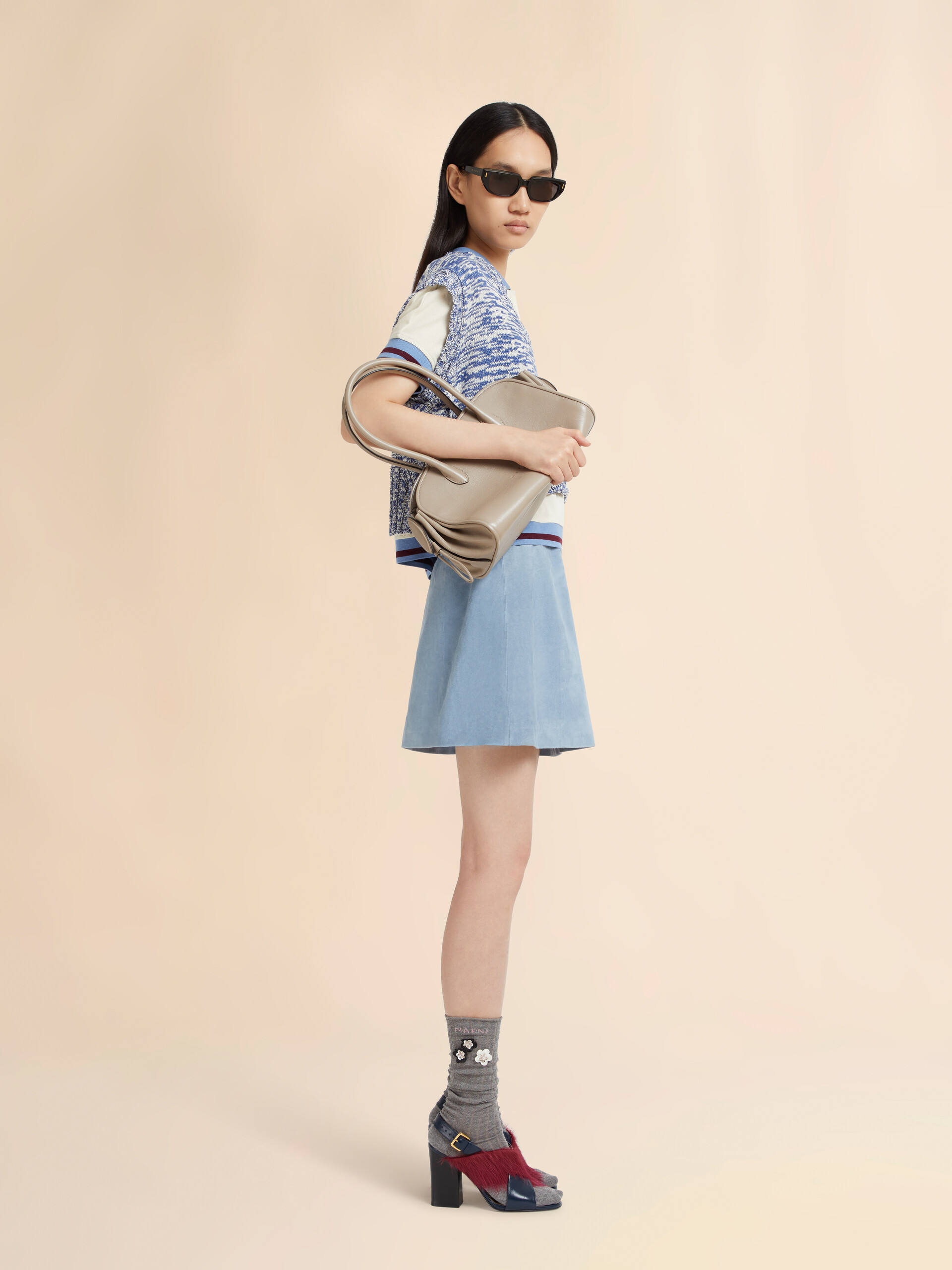 Light blue suede flared mini skirt - Skirts - Image 5