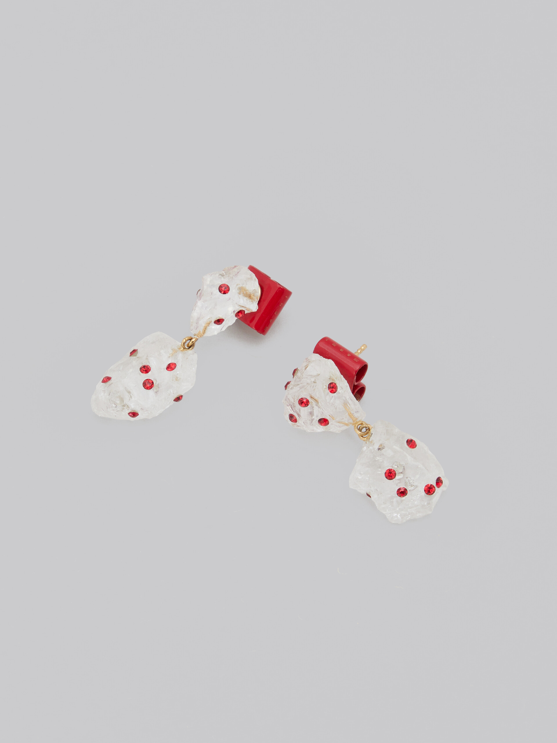 White quartz drop earrings with rhinestone polka dots - Earrings - Image 4