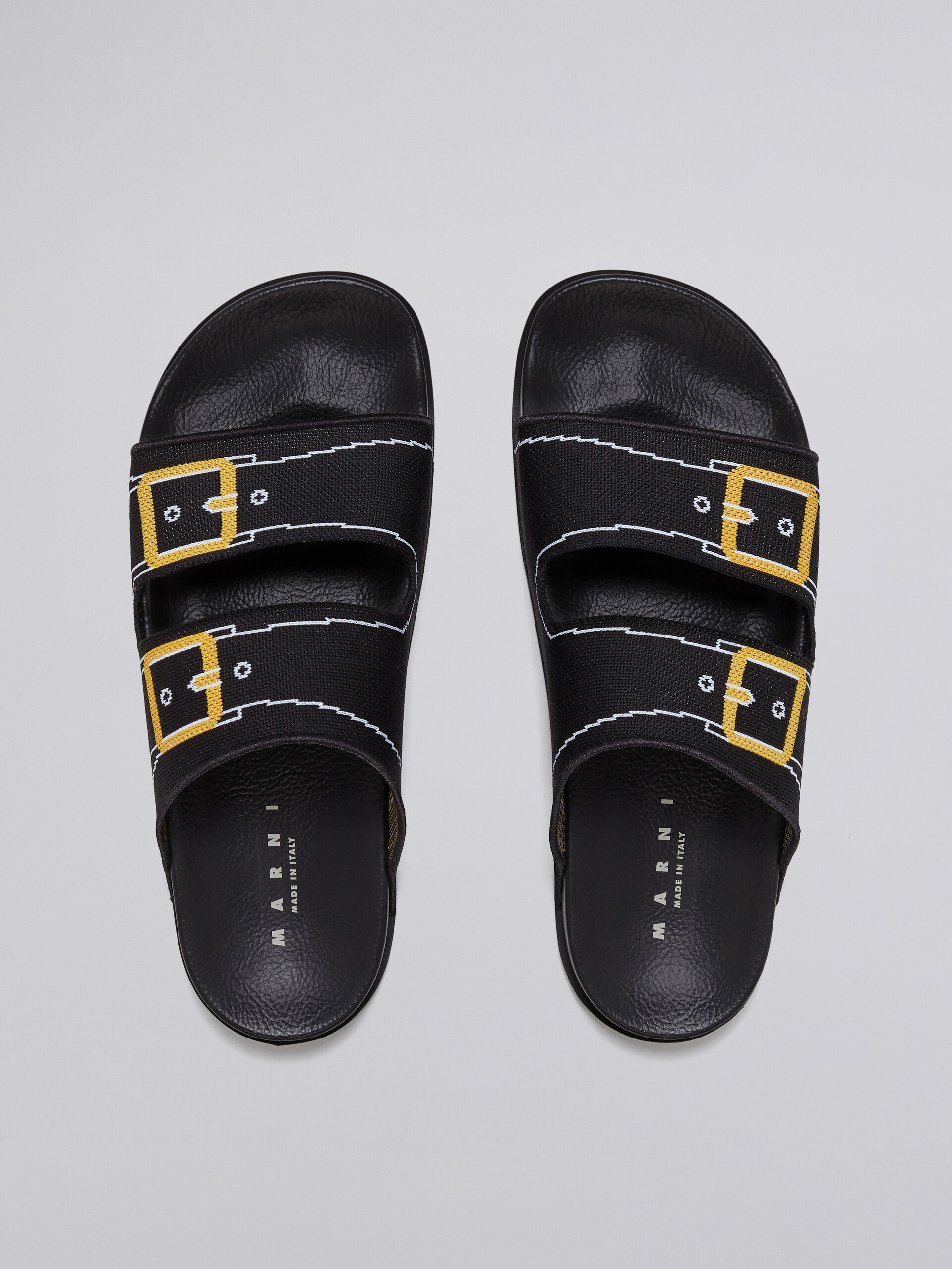 Black trompe l'œil jacquard two-strap slide - Sandals - Image 4