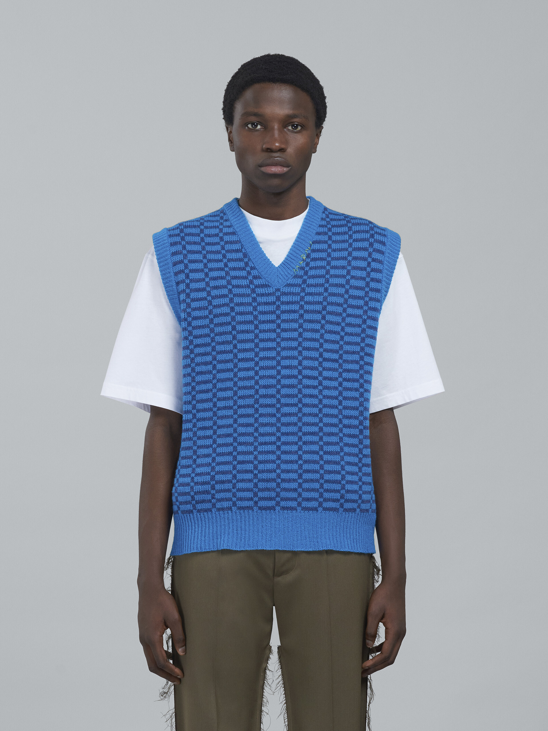 Blue Shetland wool V-neck vest - Pullovers - Image 2
