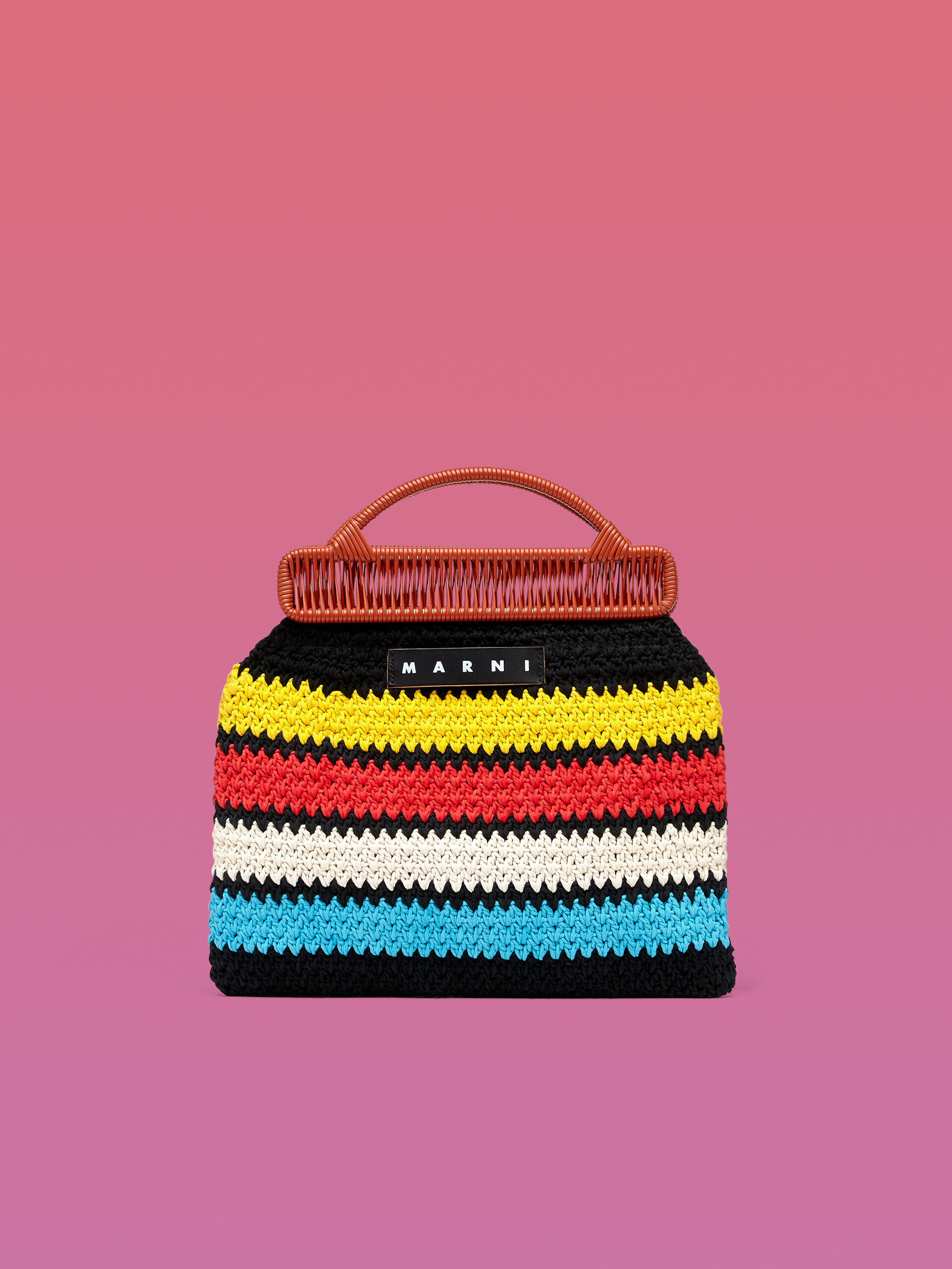 MARNI MARKET frame bag with striped motif in yellow, red, white, pale blue and black crochet cotton blend - Furniture - Image 1