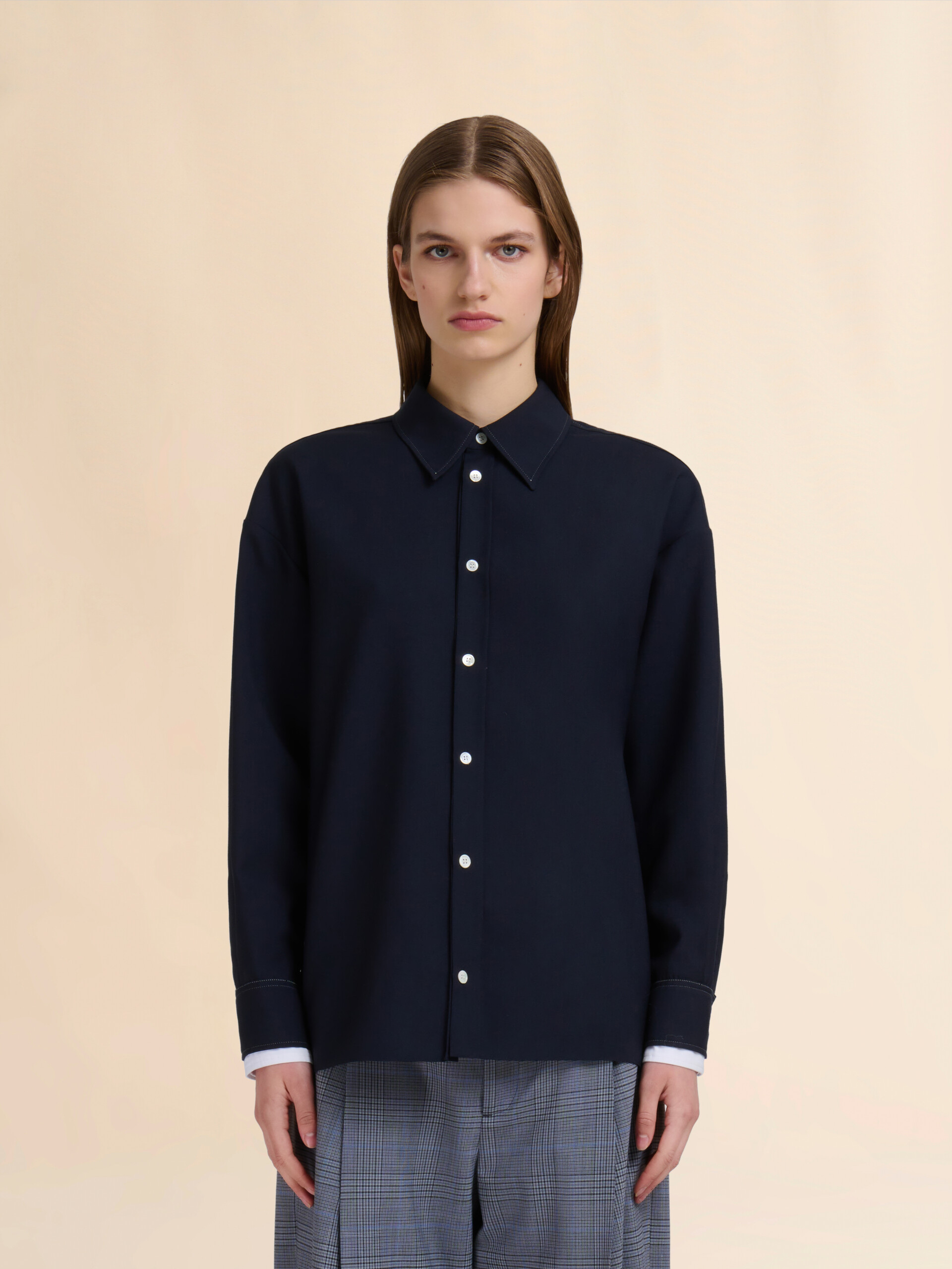 Black tropical wool shirt with double cuffs - Shirts - Image 2