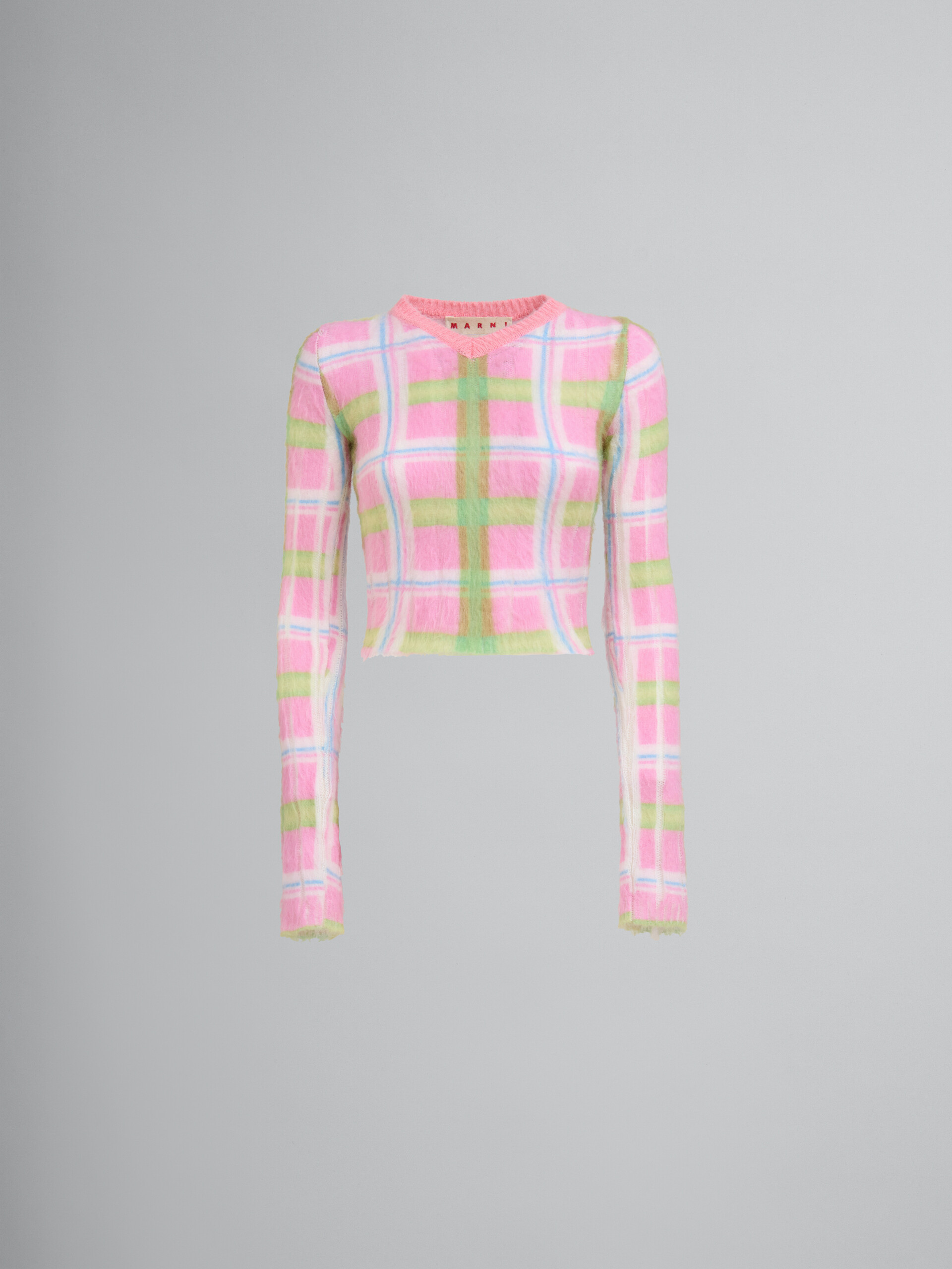 Pink and green checked brushed mohair jumper - Pullovers - Image 1