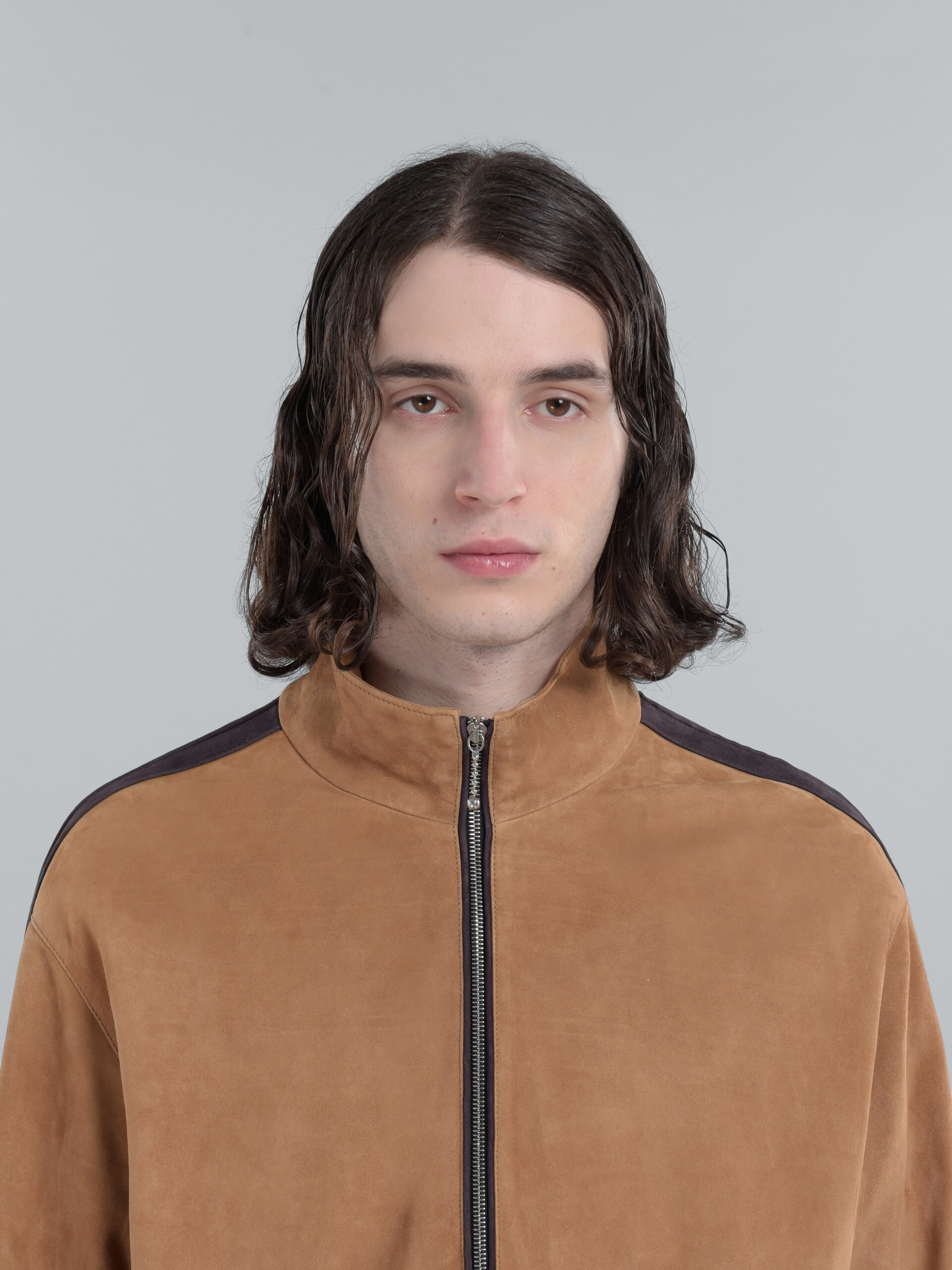 Brown suede bomber jacket with nappa bands - Jackets - Image 4