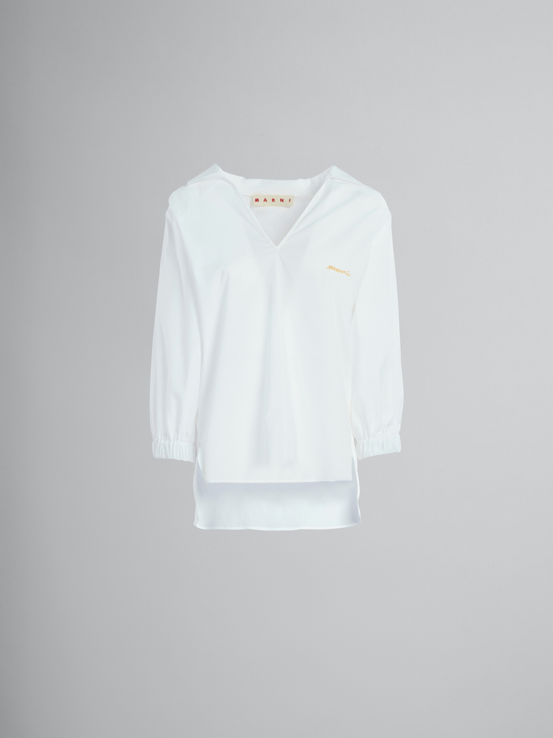 Square-neck top in white bio poplin - Shirts - Image 1