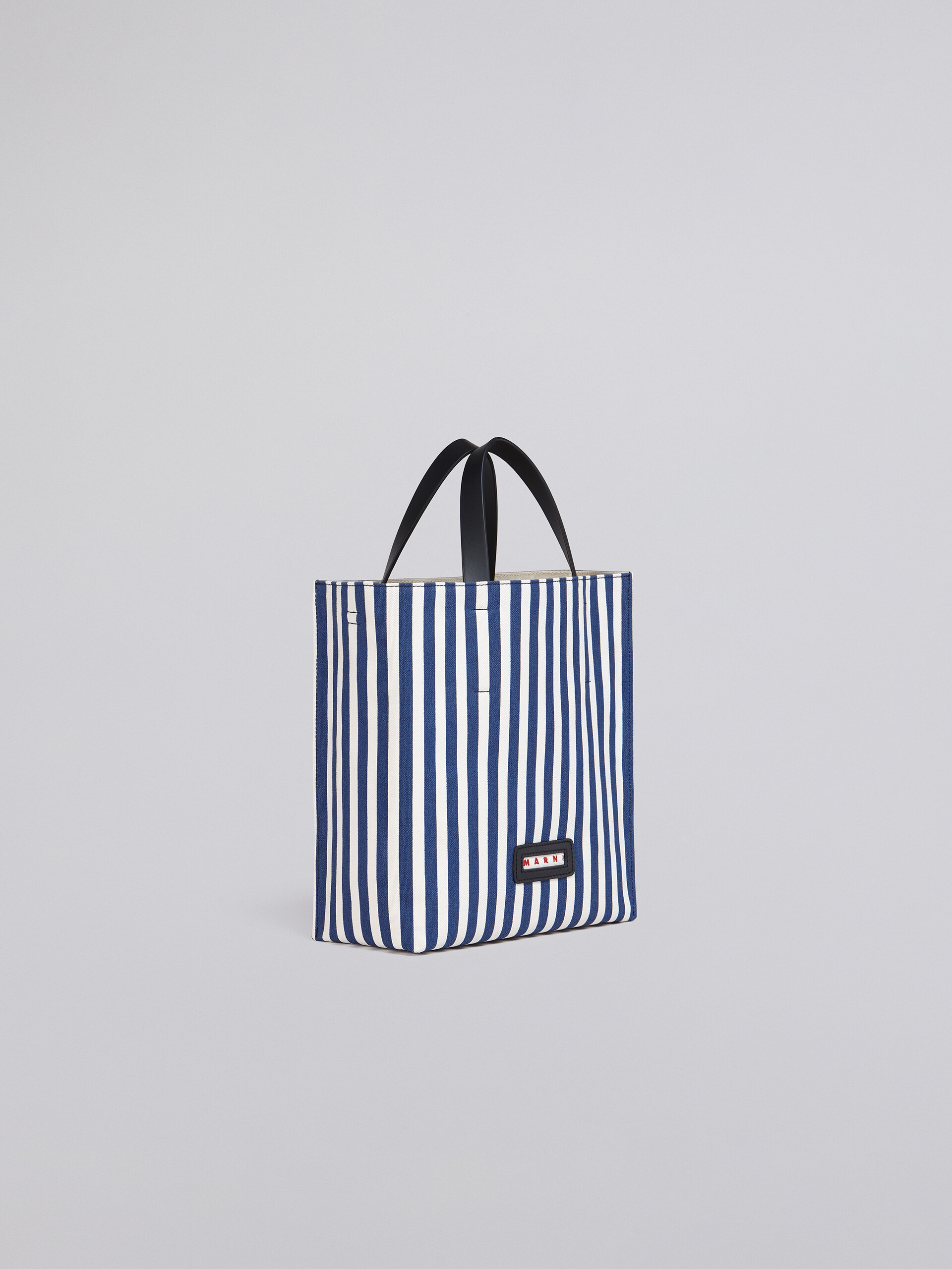 Blue striped canvas and brown calf MUSEO SOFT bag - Shopping Bags - Image 6