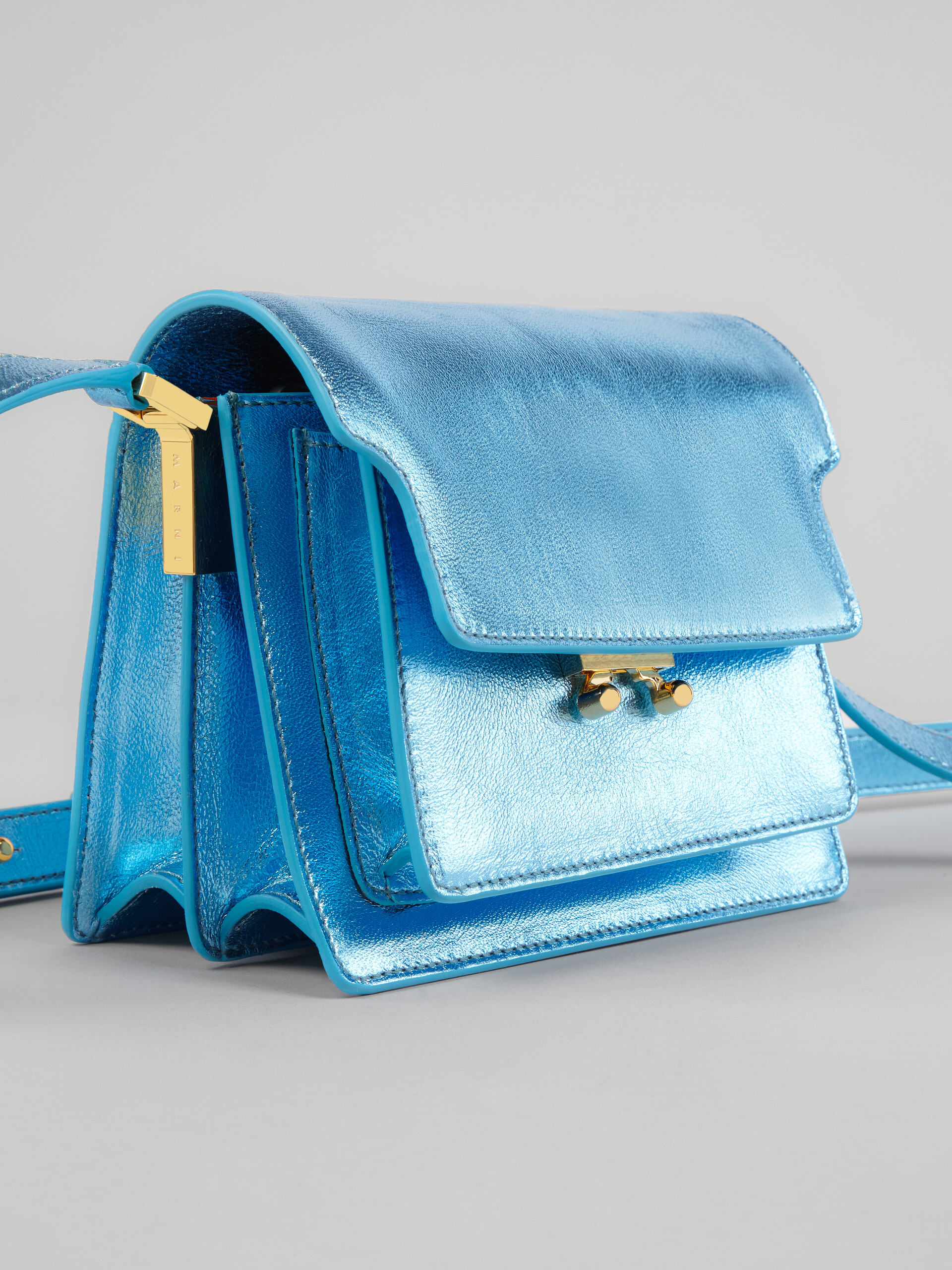TRUNK SOFT mini bag in blue metallic leather - Shoulder Bags - Image 3
