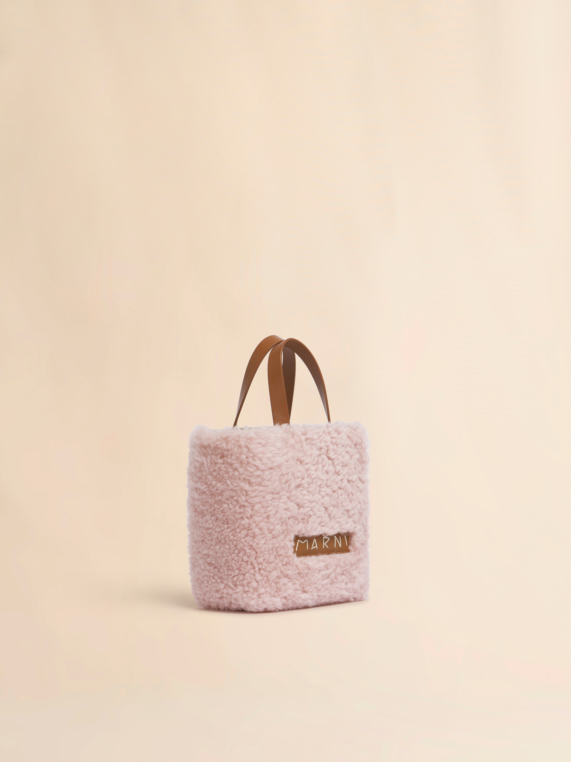 ブルー ベージュ シアリング＆レザー製 Museo ソフトミニバッグ - ショッピングバッグ - Image 6