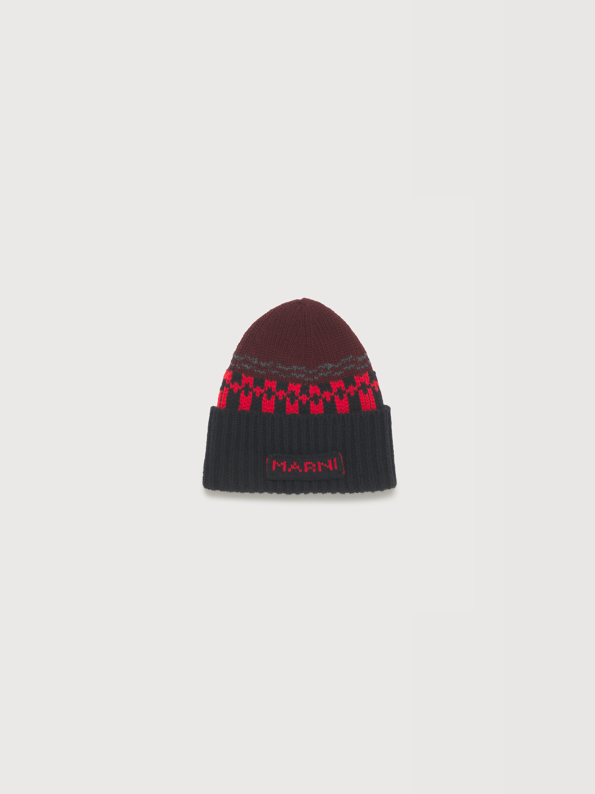 Red wool beanie with geometric motif - Hats - Image 1