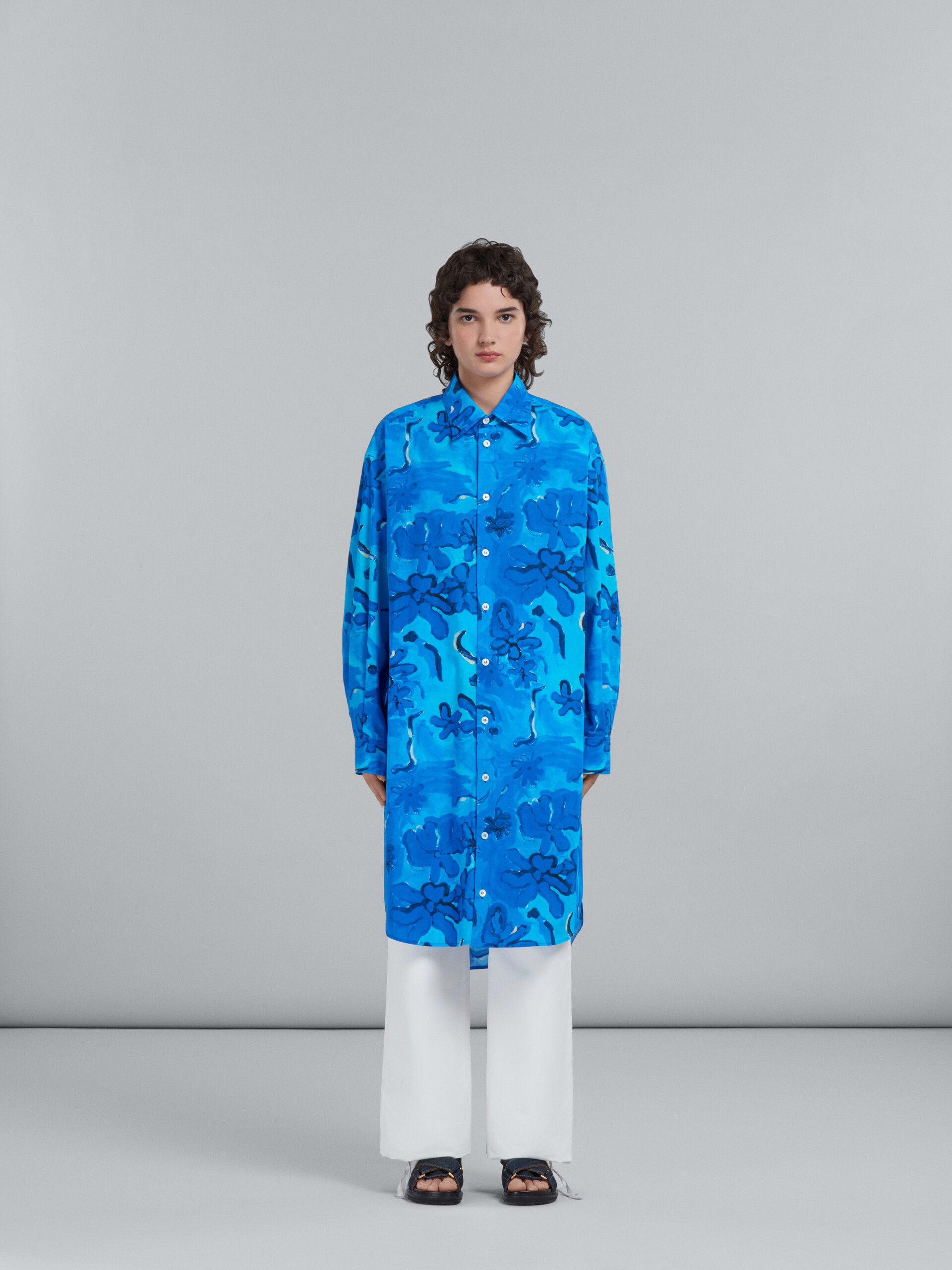 Printed blue poplin shirt dress - Dresses - Image 2