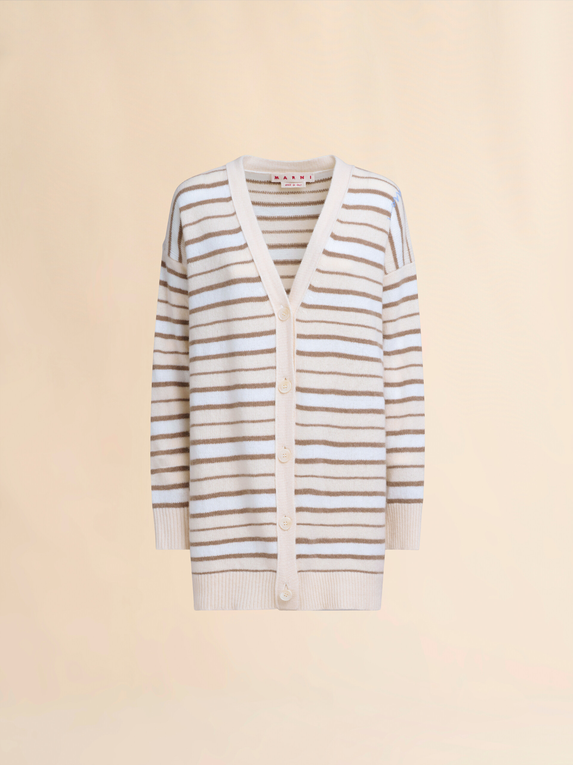 Ivory striped cashmere blend cardigan - Pullovers - Image 1