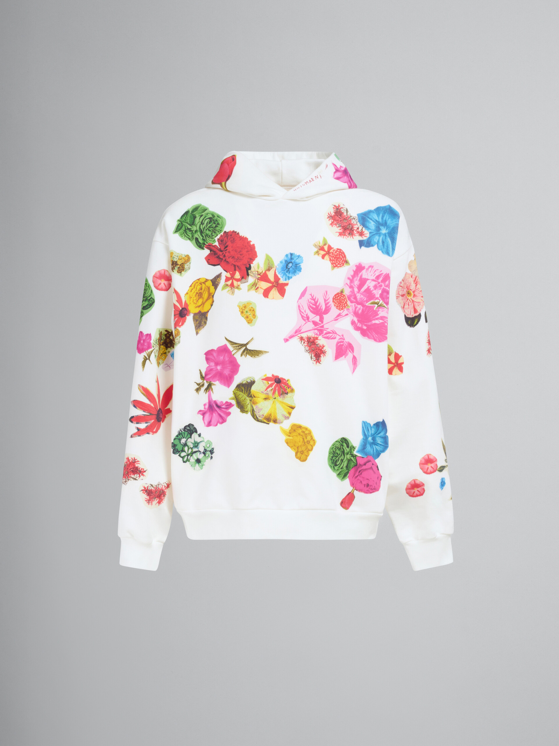 White cotton hoodie with flower prints - Sweaters - Image 1