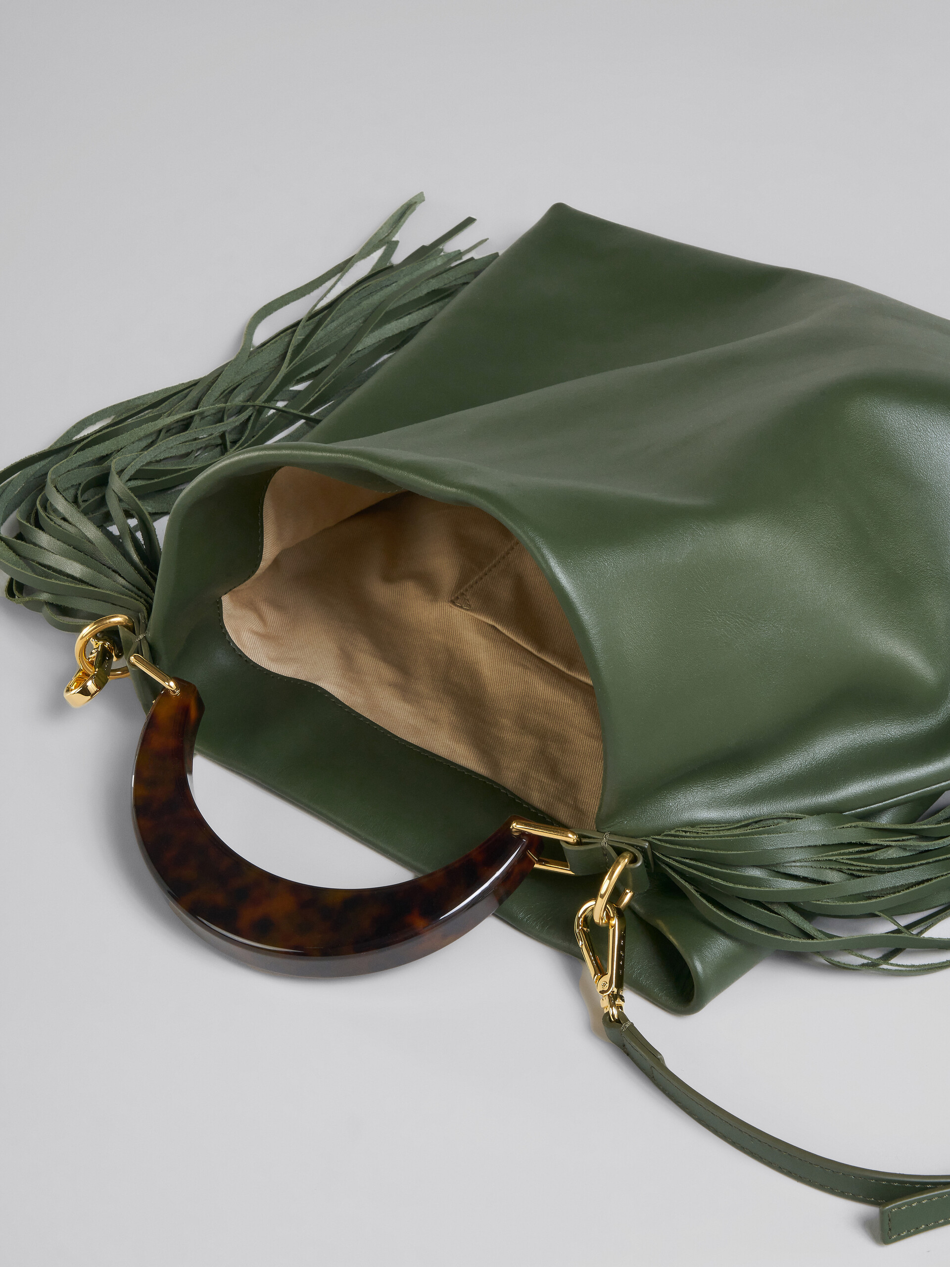 Venice Medium Bag in green leather with fringes - Shoulder Bags - Image 4