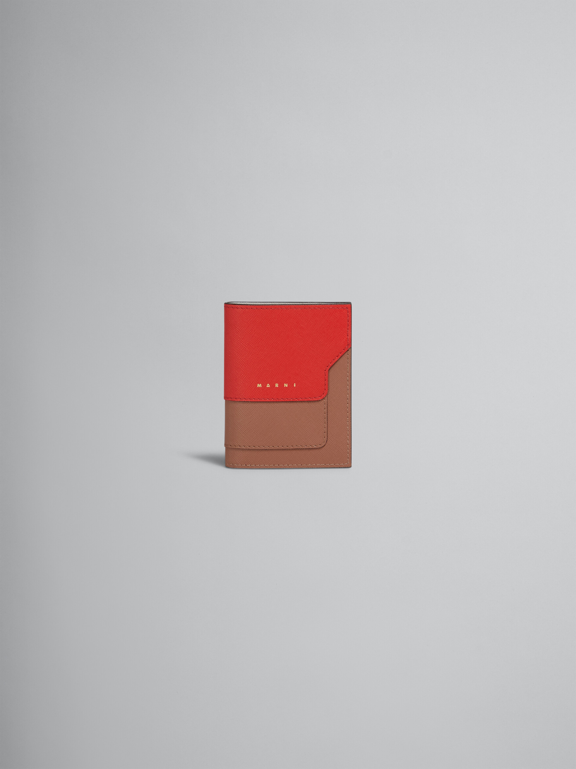 Dreifarbige zweiteilige Geldbörse aus Saffianleder in Weiß, Braun und Rot - Brieftaschen - Image 1