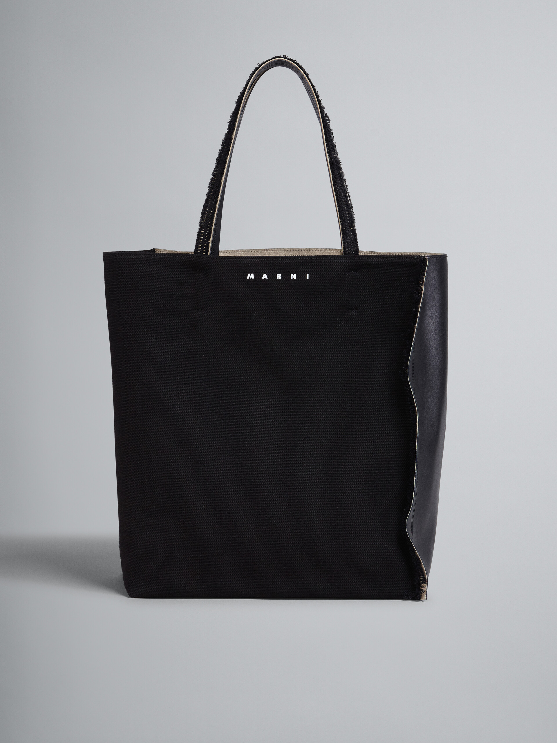 Black leather and canvas MUSEO SOFT shopping bag - Shopping Bags - Image 1